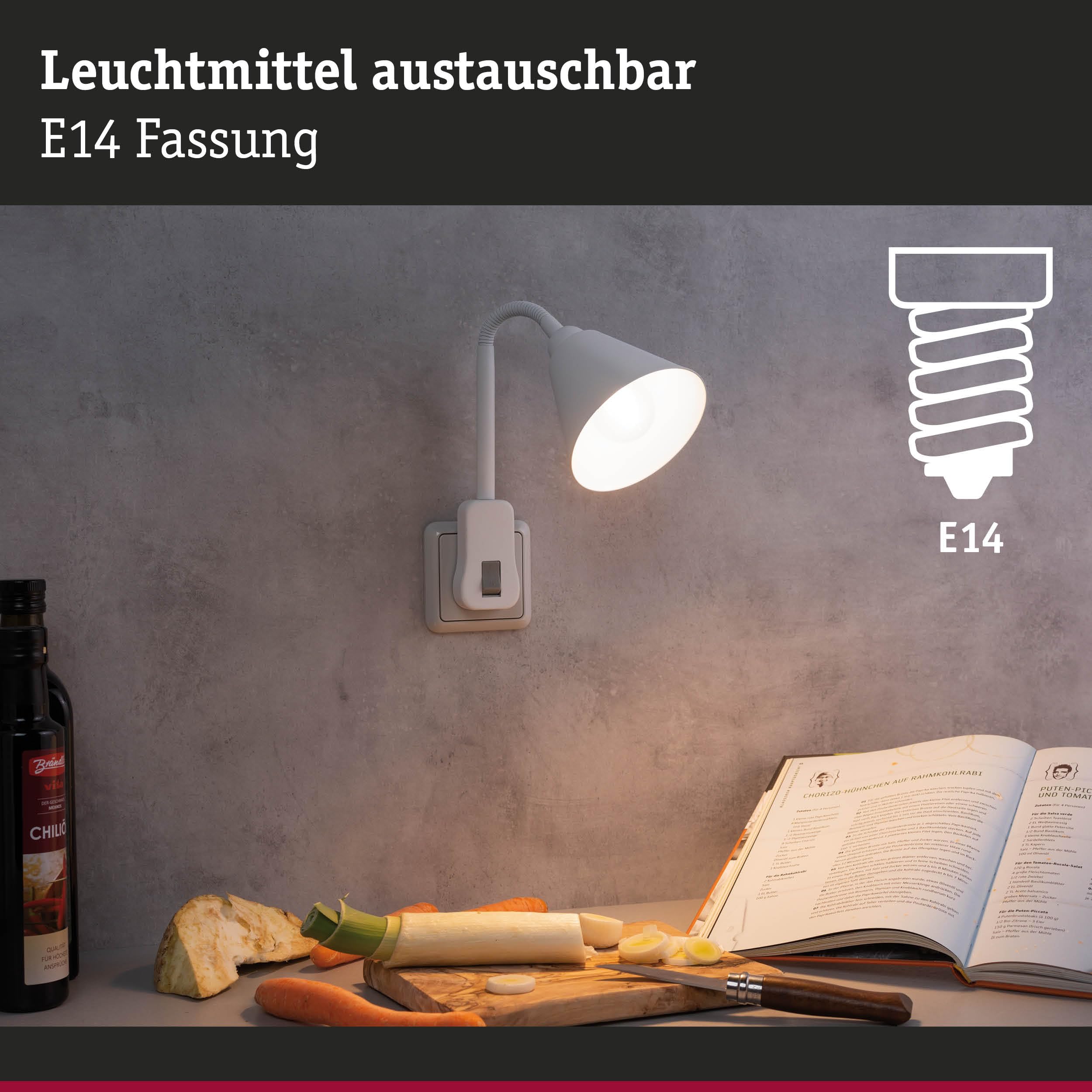 Paulmann Junus 95428 Steckerleuchte Weiß E14 mit Flexarm