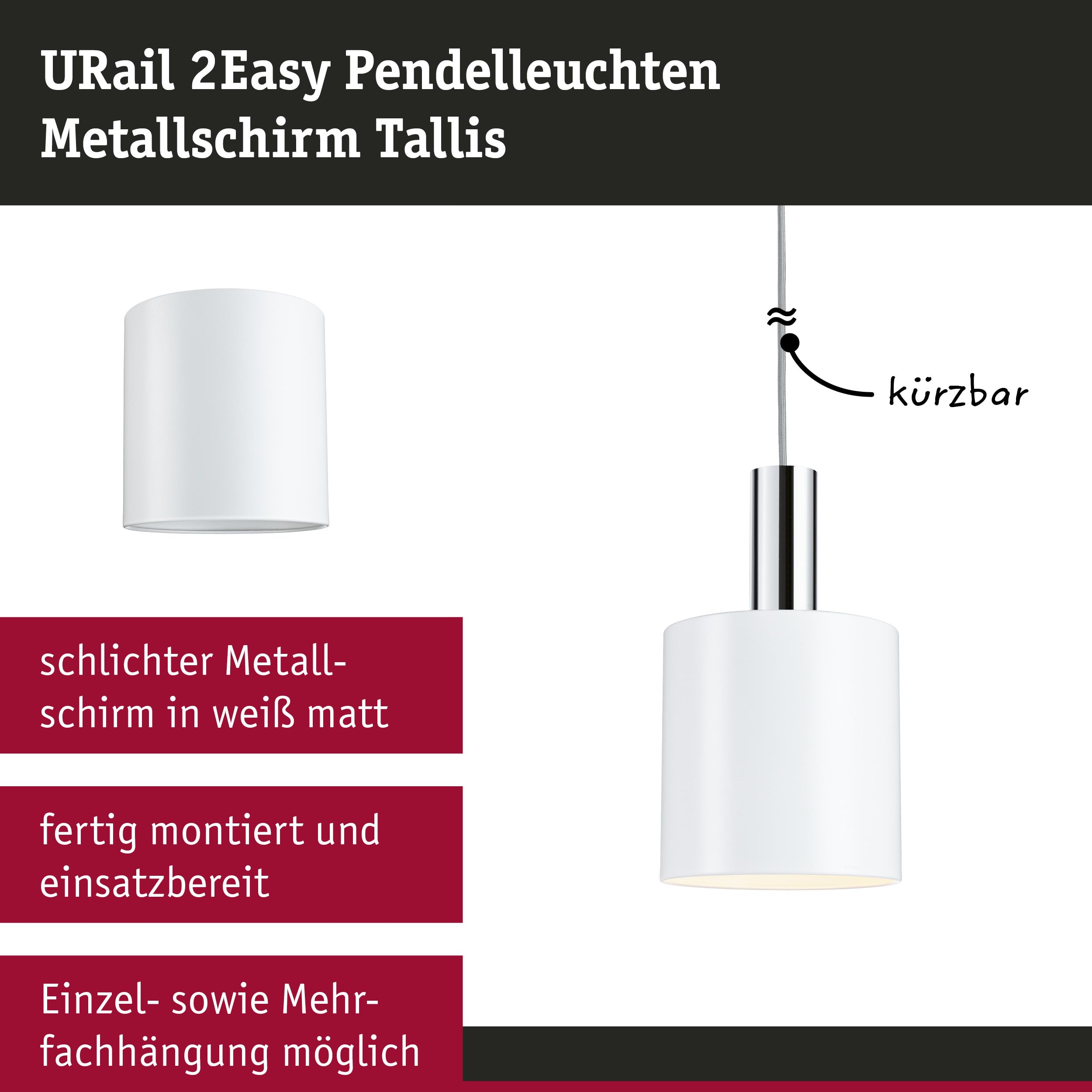 Paulmann URail Tallis 956.11 Lampenschirm Weiß matt 160 mm
