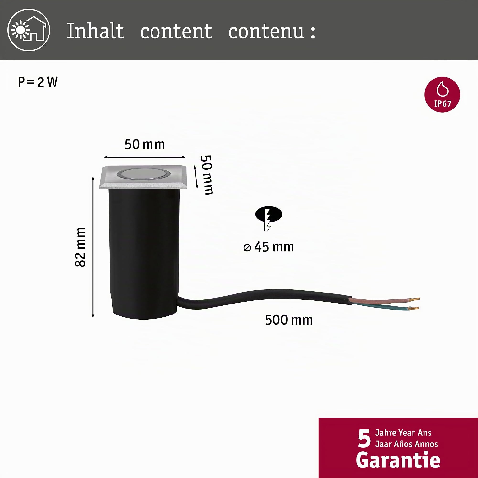Paulmann Deko Square Bodeneinbauleuchte IP67 2W 1cm