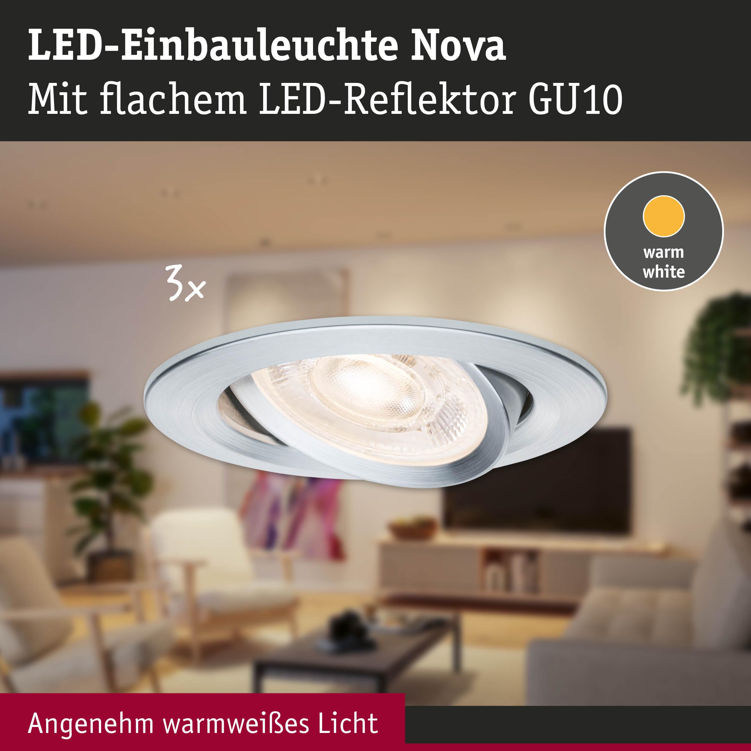 Paulmann Nova GU10 Flat 92273 Einbauleuchte 3er-Set warmweiß