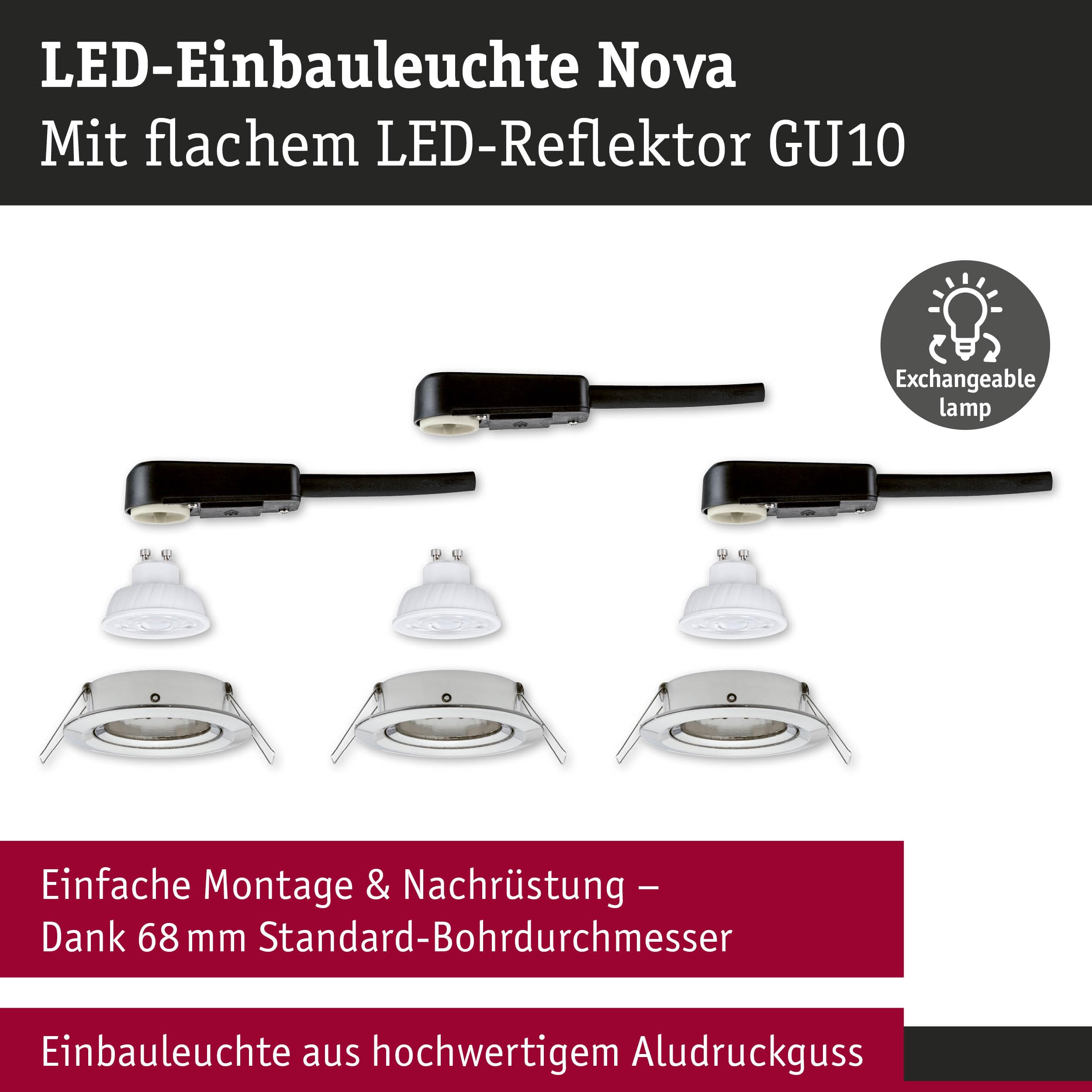 Paulmann Nova GU10 Flat schwenkbar Einbauleuchte 3er Eisen 2700K