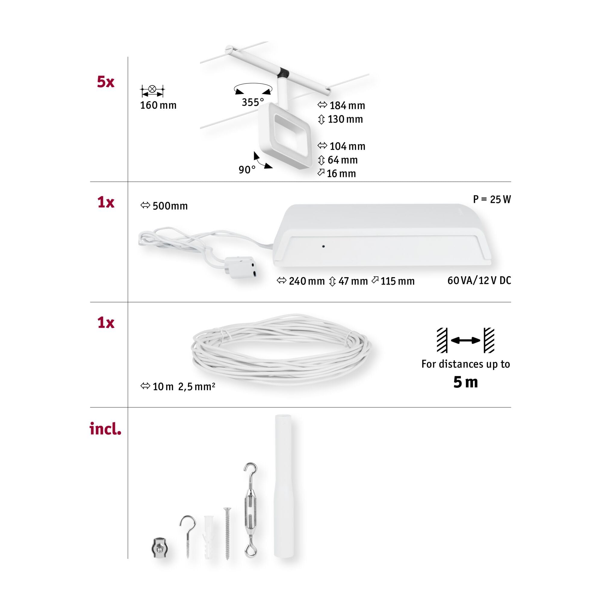 Paulmann Frame 94483 Seilsystem Basisset 5x4,8W weiß