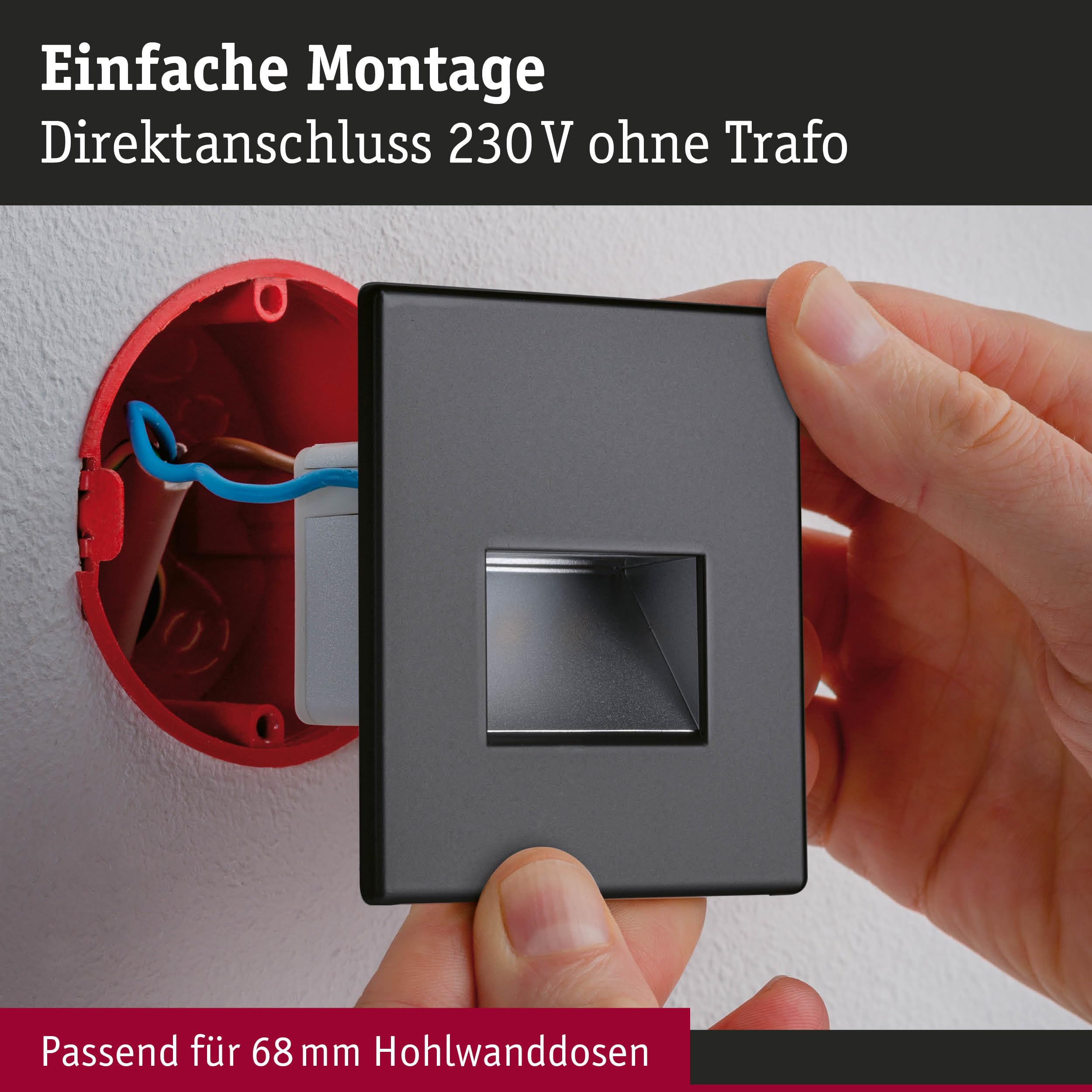 Paulmann Edge 5223 Wandeinbauleuchte eckig schwarz matt 3er-Set