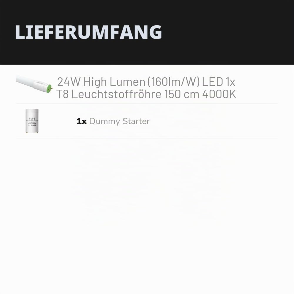 Hoftronic LED Röhre 150cm 24W 4000K G13 Neutralweiß