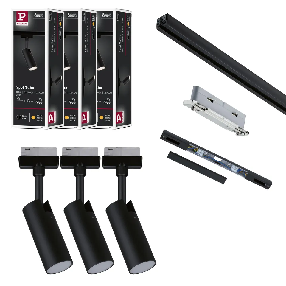 Paulmann URail Tubo 5227 Starterset schwarz 3000K 3er