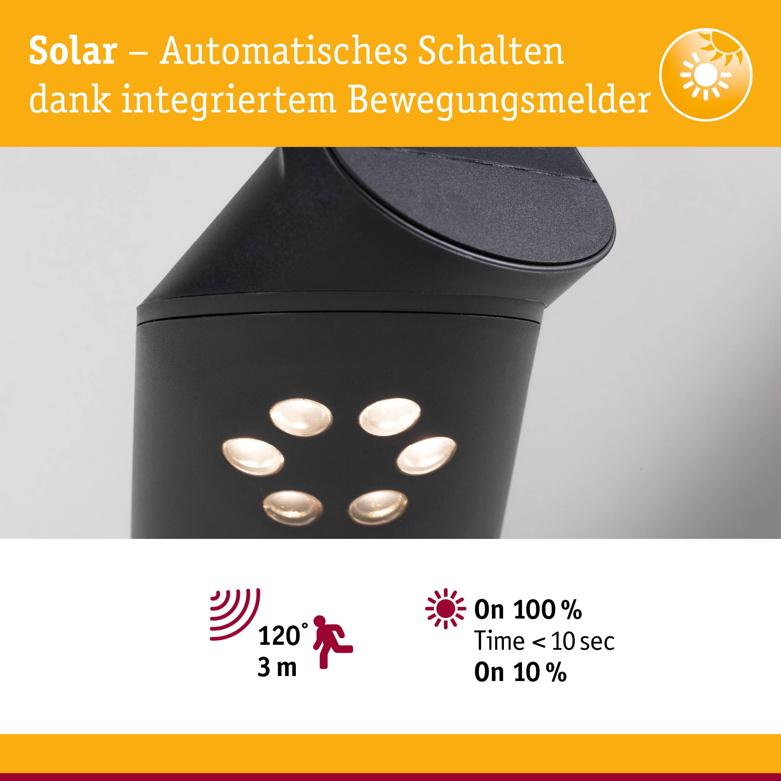 Paulmann 94262 Ilias Solar Pollerleuchte anthrazit 3000K