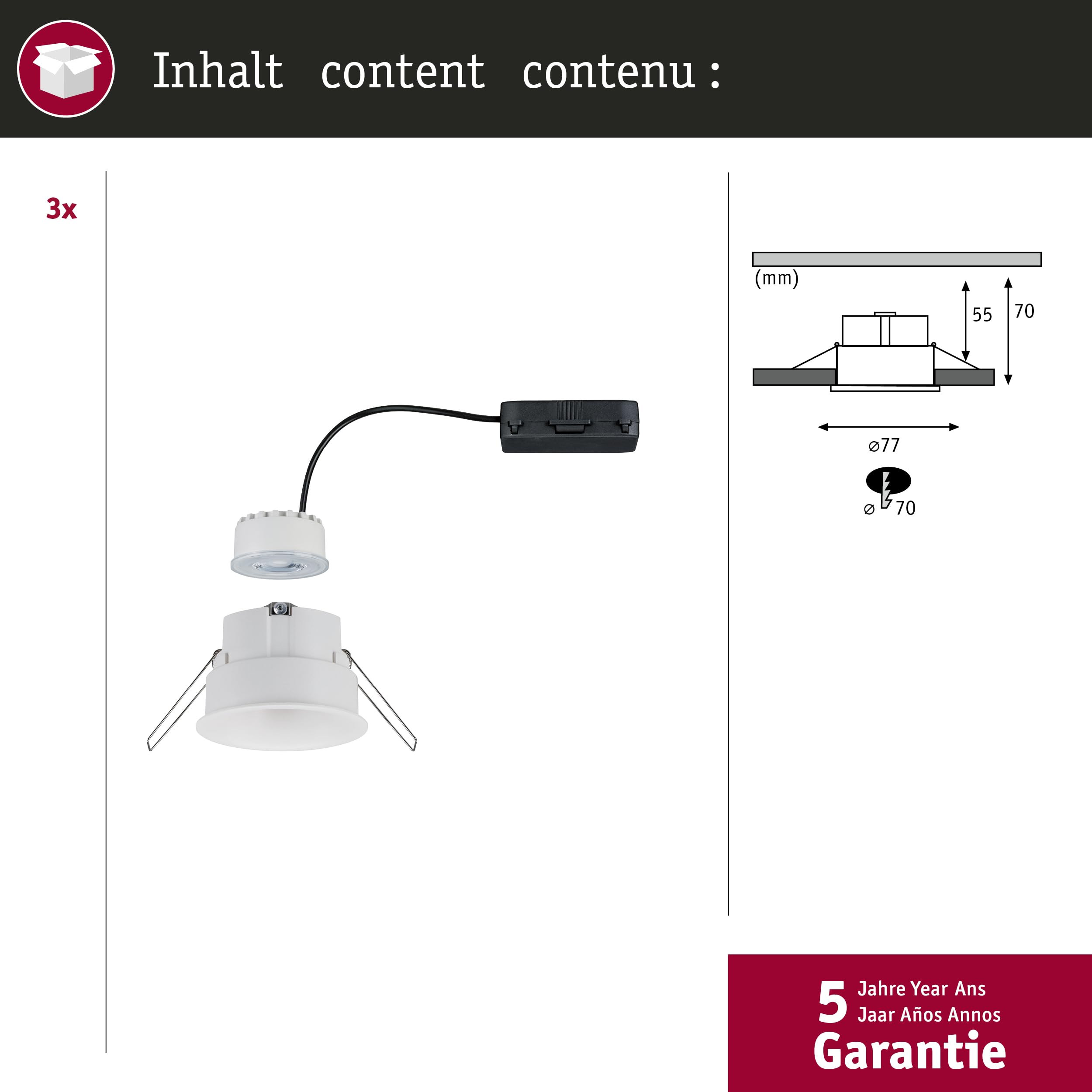 Paulmann Cymbal 93415 Einbauleuchte 3er-Set Weiß dimmbar