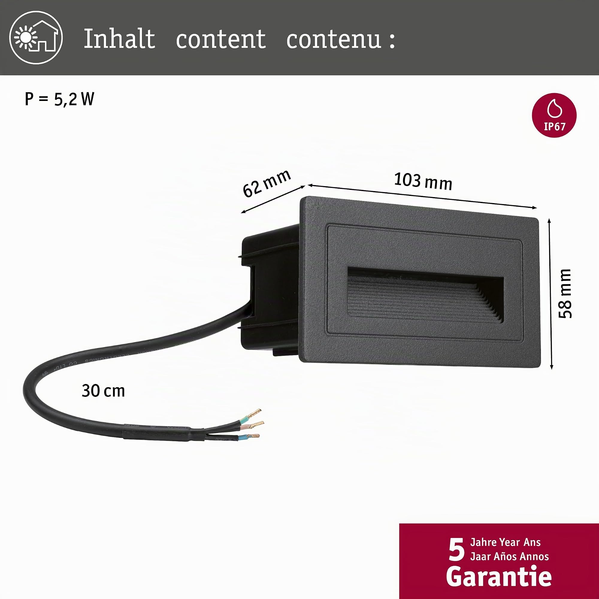 Paulmann Long 94383 Wandeinbauleuchte Quer 3000K IP65