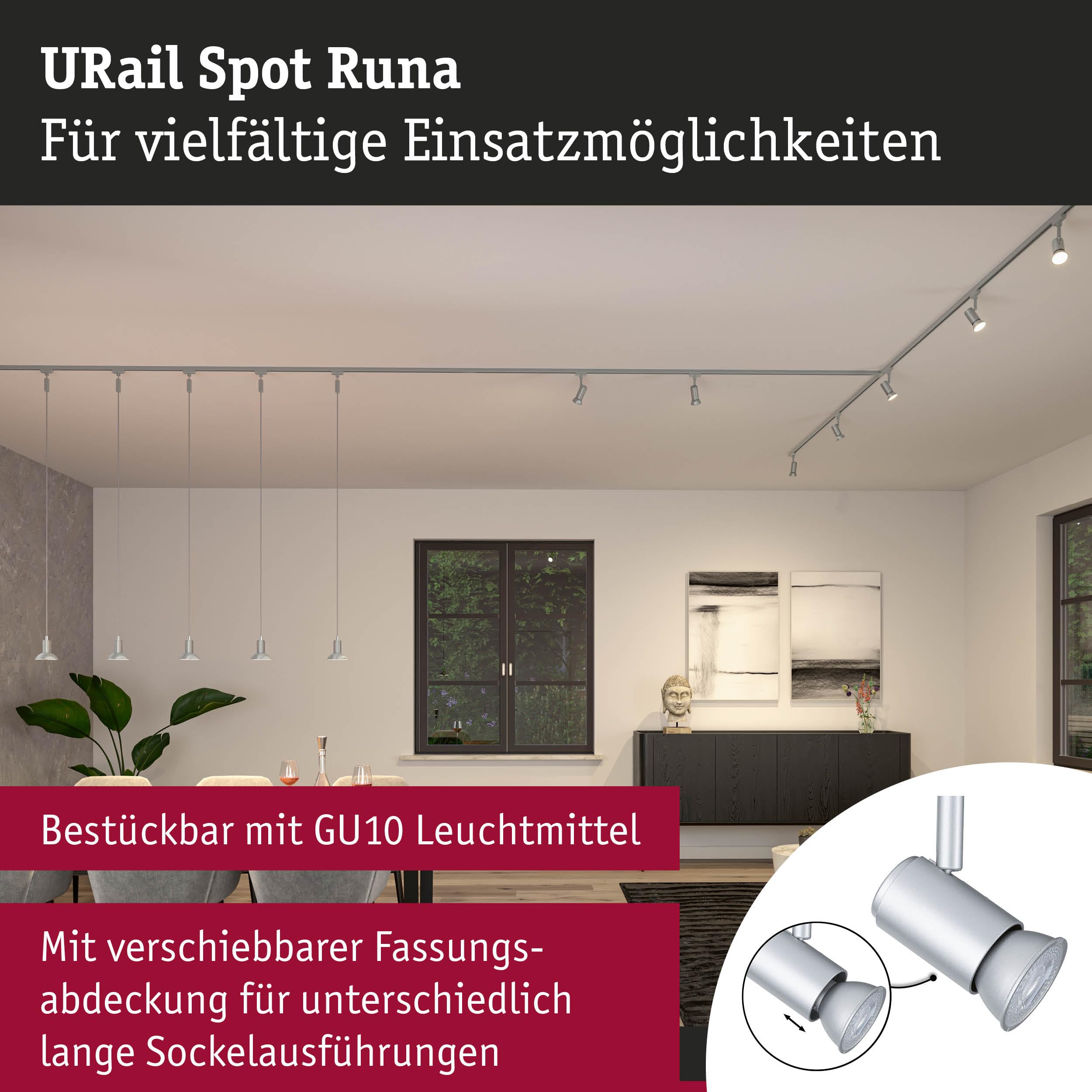 Paulmann URail Runa 95619 Schienenspot chrom matt GU10