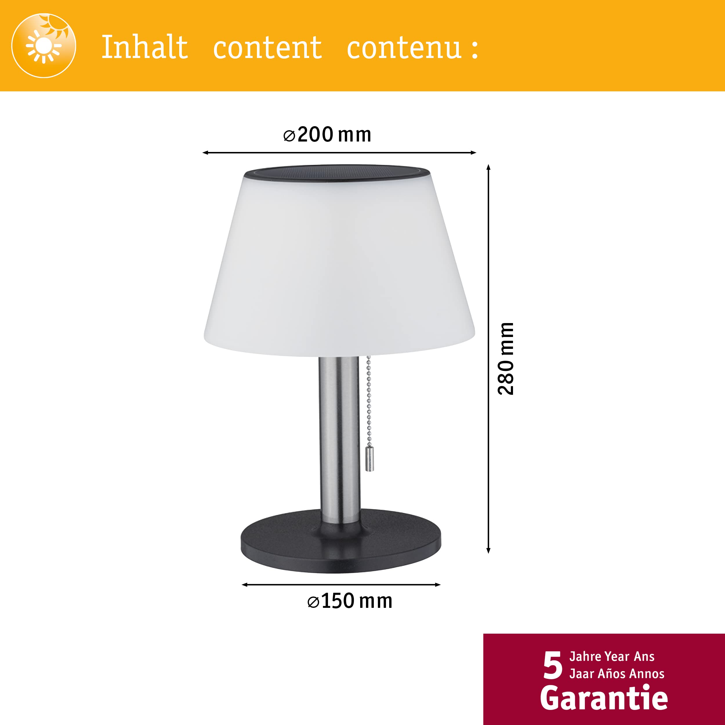 Paulmann 94309 Lillesol Solar Tischleuchte Edelstahl 3000K