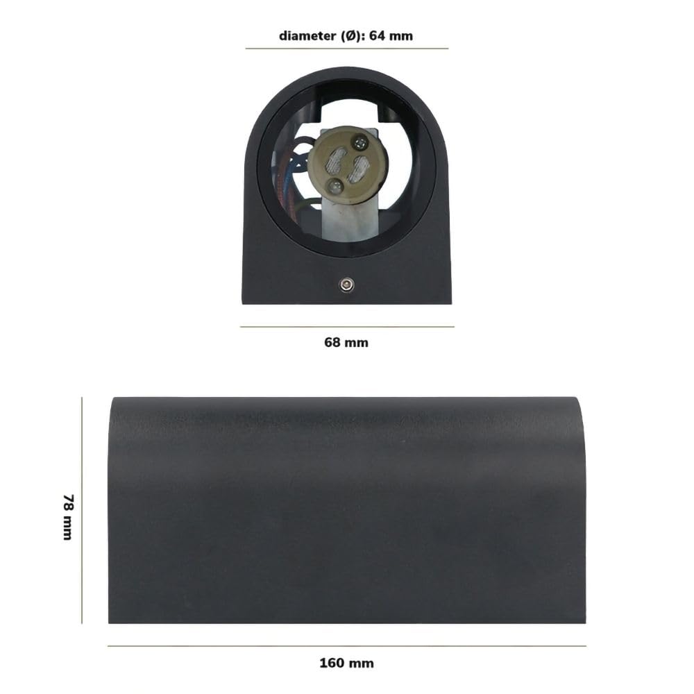 Hoftronic Douglas Wandleuchte Up Down GU10 Schwarz IP64