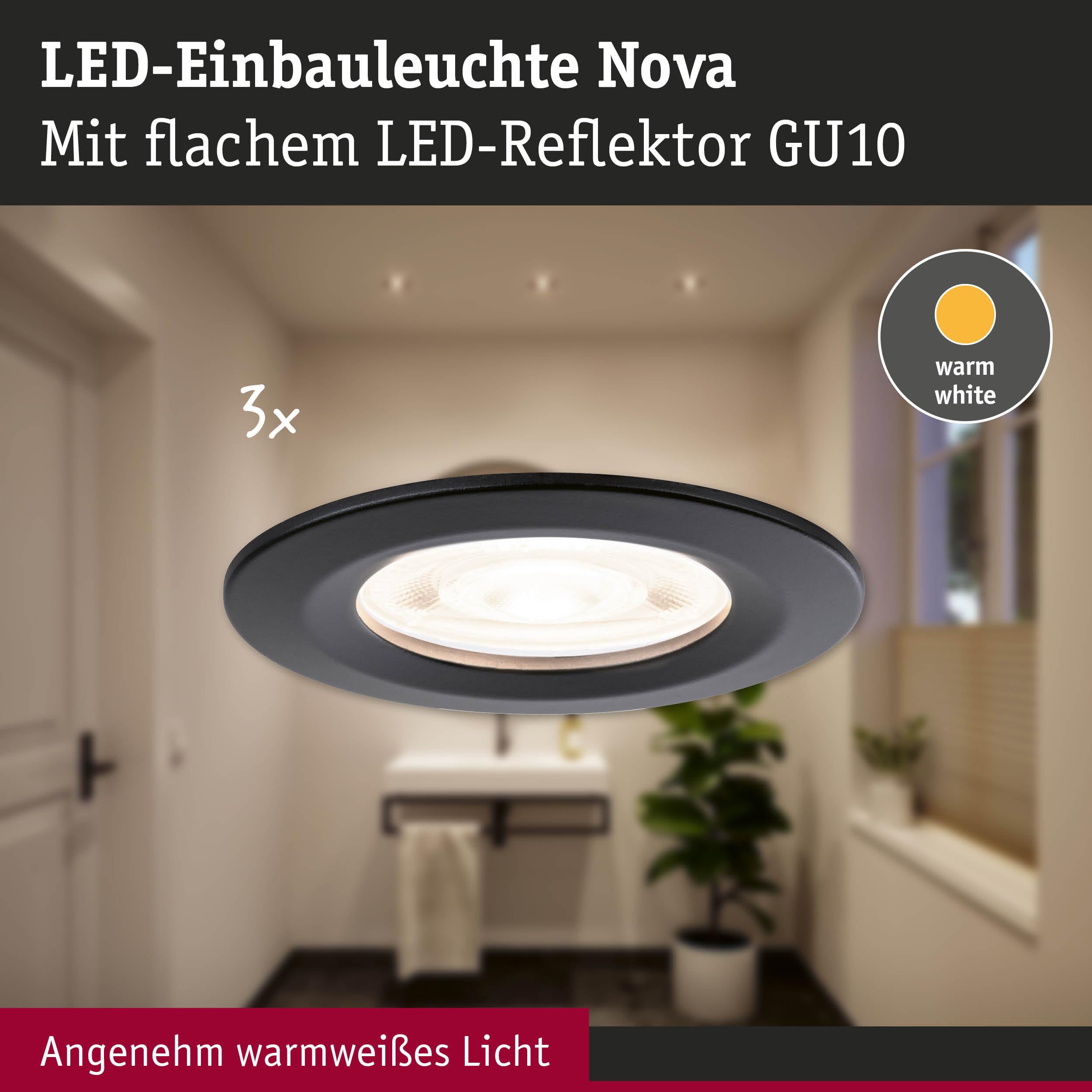 Paulmann Nova 92311 Einbauleuchten schwarz 3er-Set 2700K warmweiß