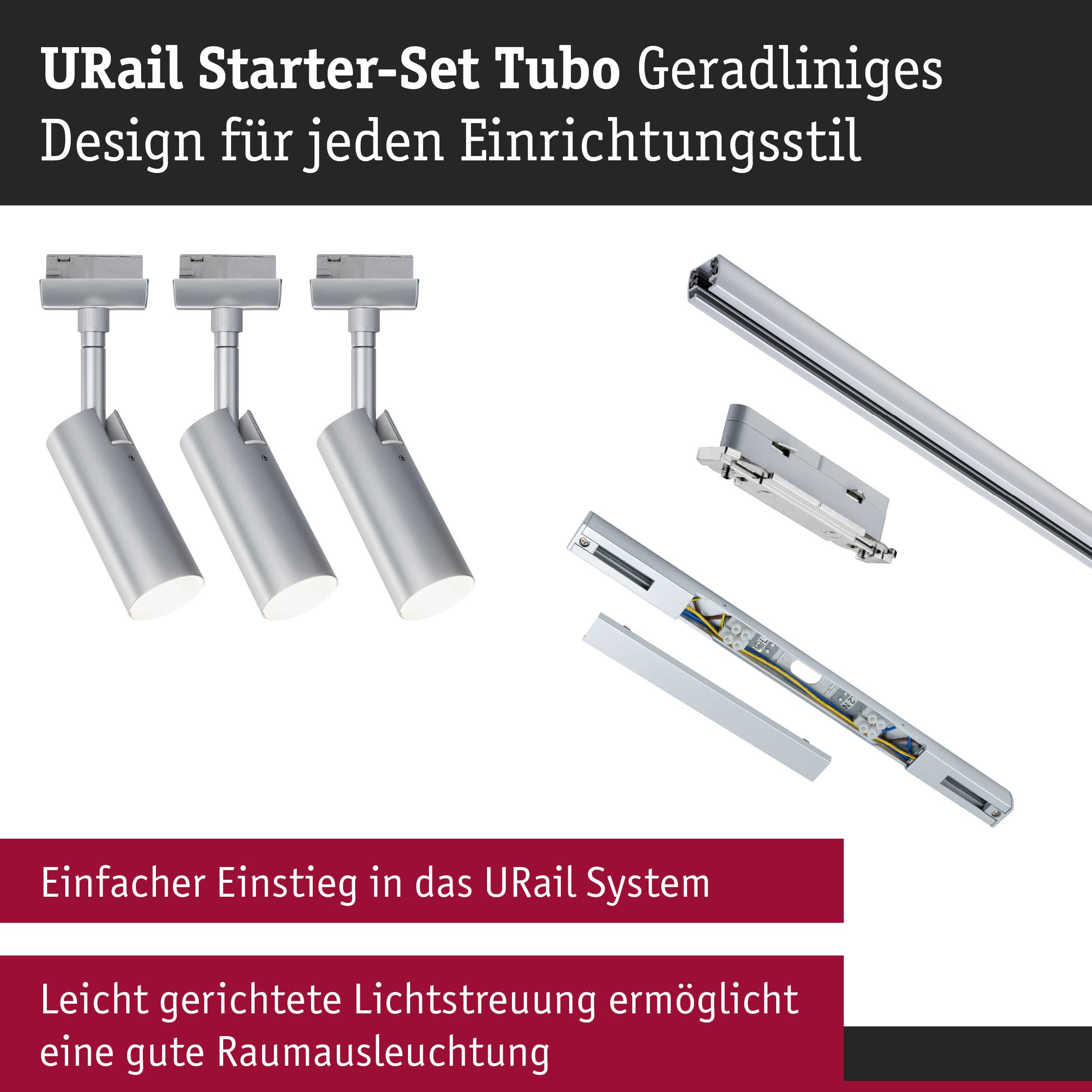 Paulmann URail 5242 Schienenspot Tubo Starterset Chrom 3000K