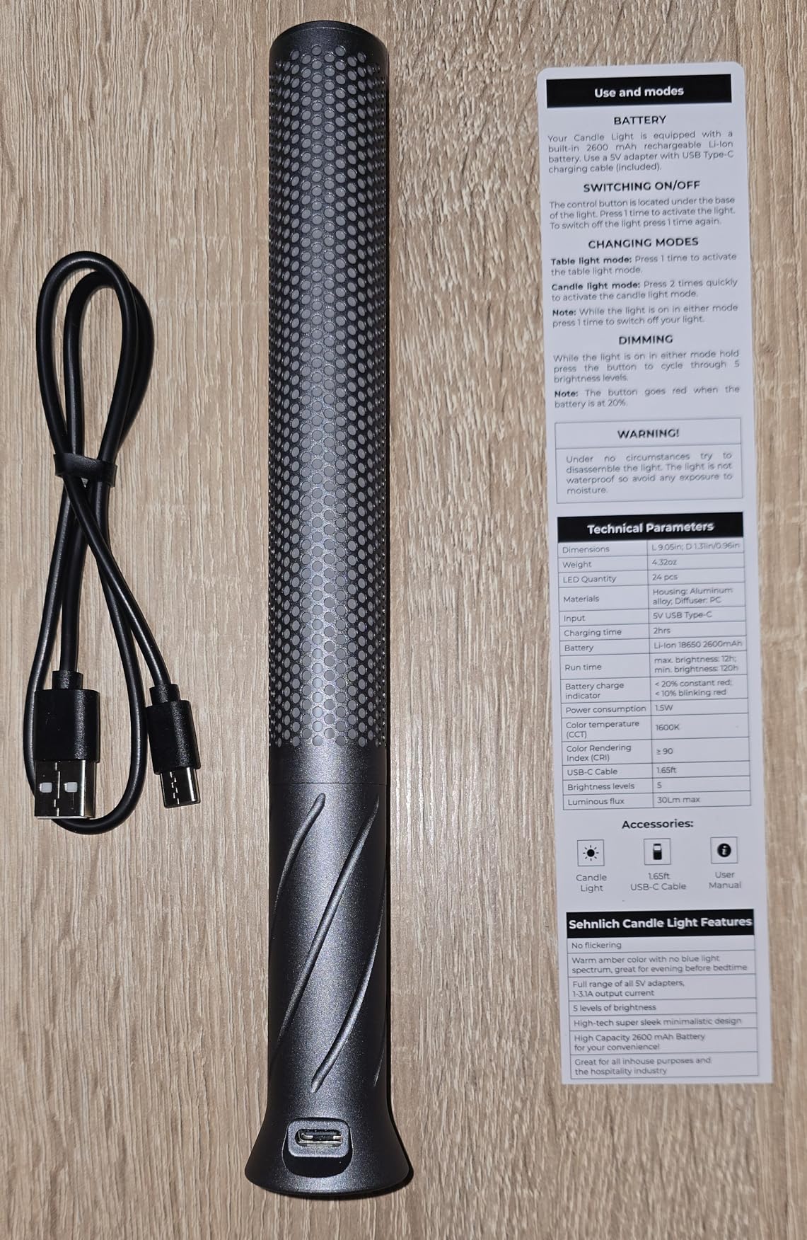 Phonar LED Tischlampe kabellos dimmbar warm 2600mAh grau