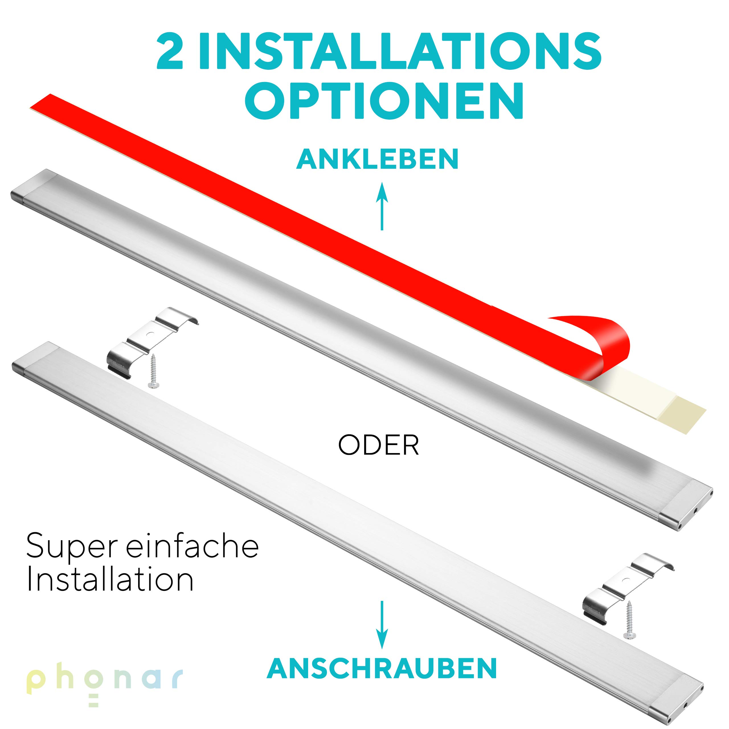 Phonar 61 cm LED Unterbauleuchte 2er Pack 4000K Sensor