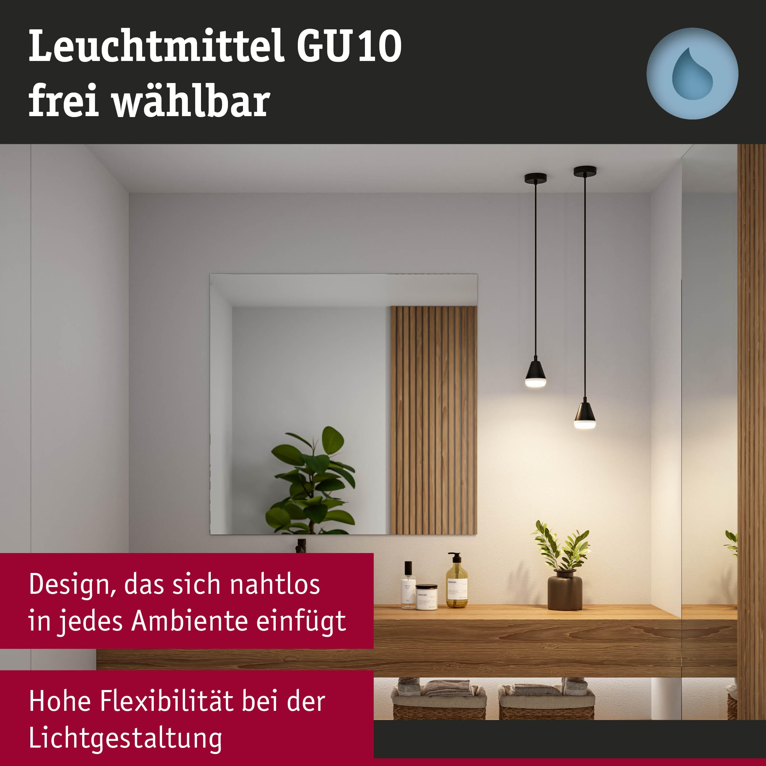 Paulmann Luia 76990 Pendelleuchte satin schwarz IP44 GU10