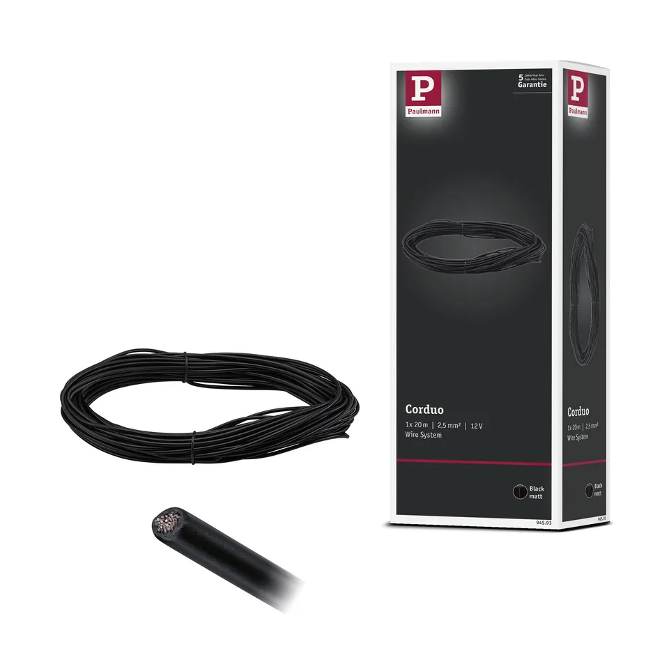 Paulmann Corduo 94593 Spannseil 20m Schwarz isoliert Zubehör