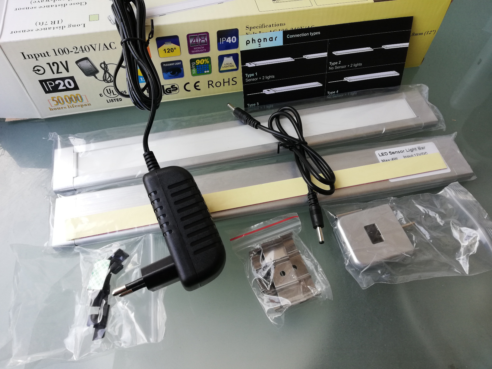 Phonar 61 cm LED Unterbauleuchte 2er Pack 4000K Sensor