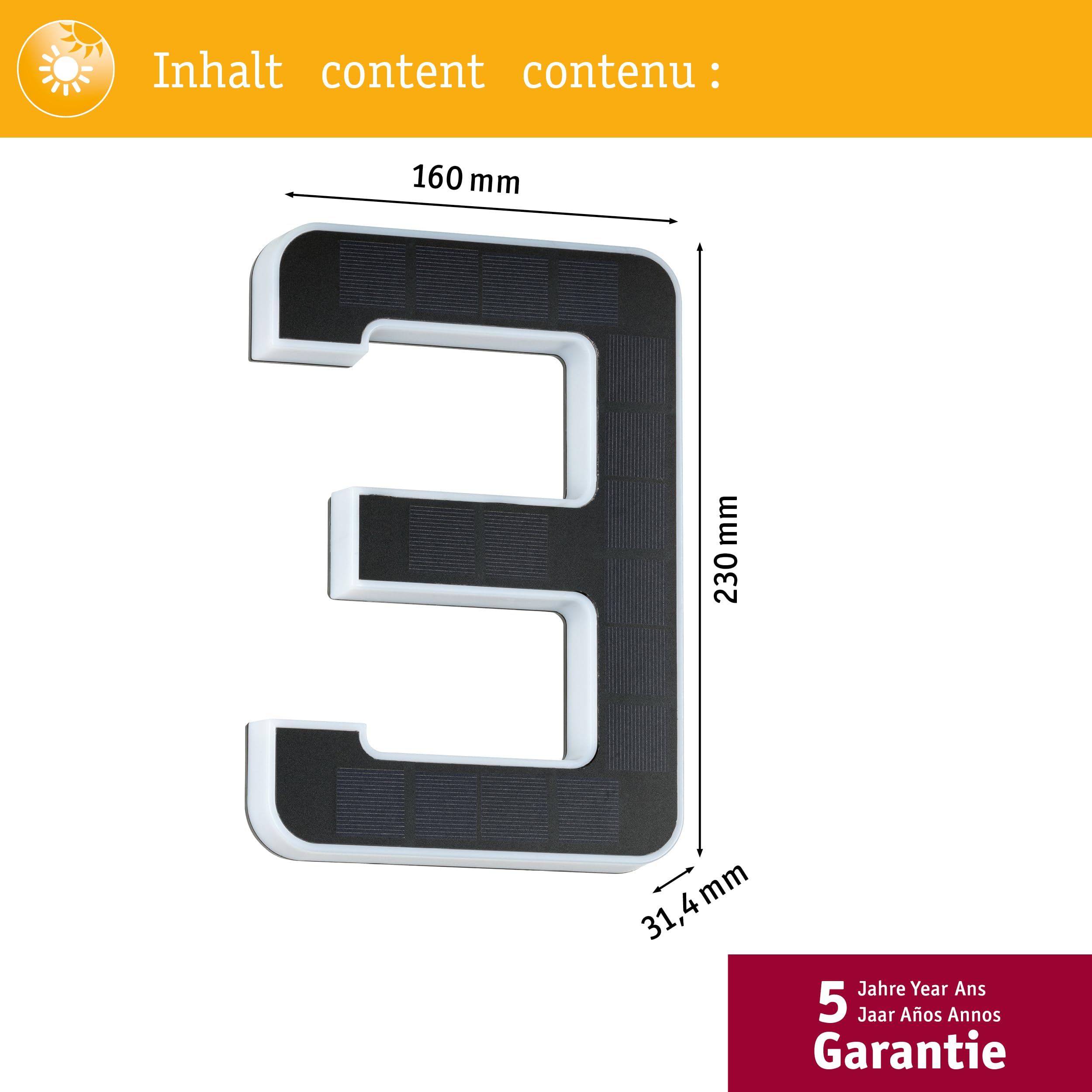 Paulmann 79844 Solar-Hausnummer 3 IP44 warmweiß schwarz
