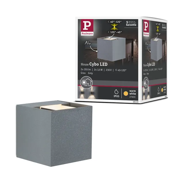 Paulmann Cybo LED-Außenwandleuchte 2x3W grau IP65 2700K