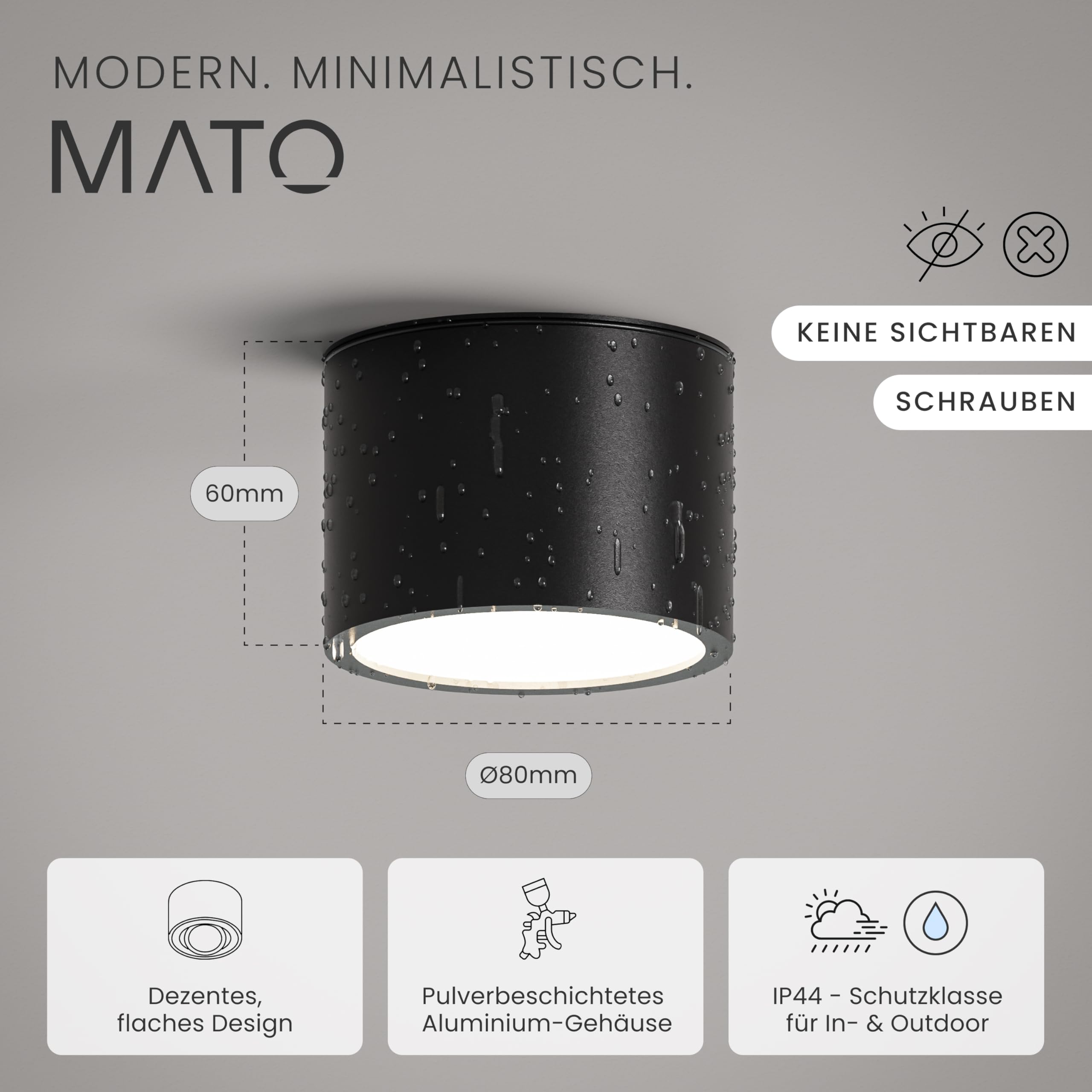 MATO GX53 Aufbauspot 3er-Set IP44 schwarz Ø80x60mm