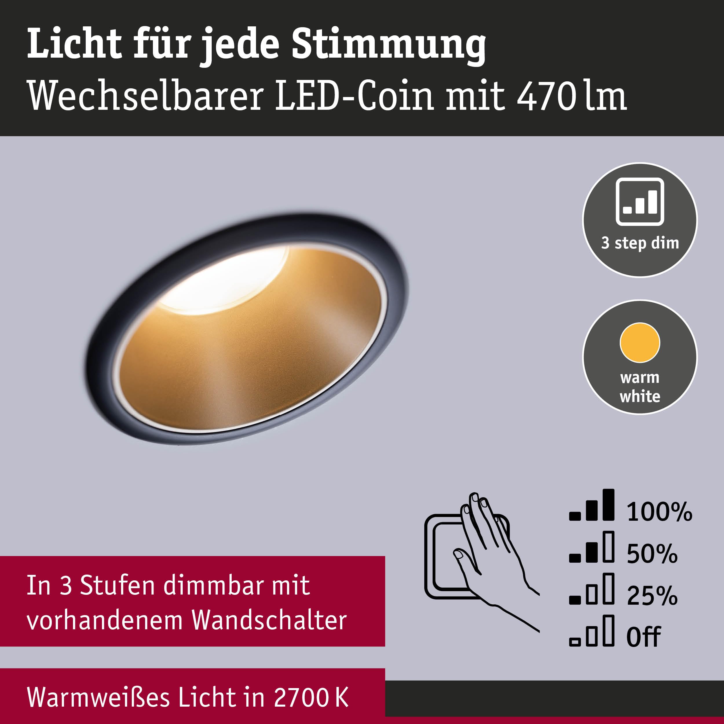 Paulmann Cole 5236 Einbauleuchte 6er-Set Gold IP44