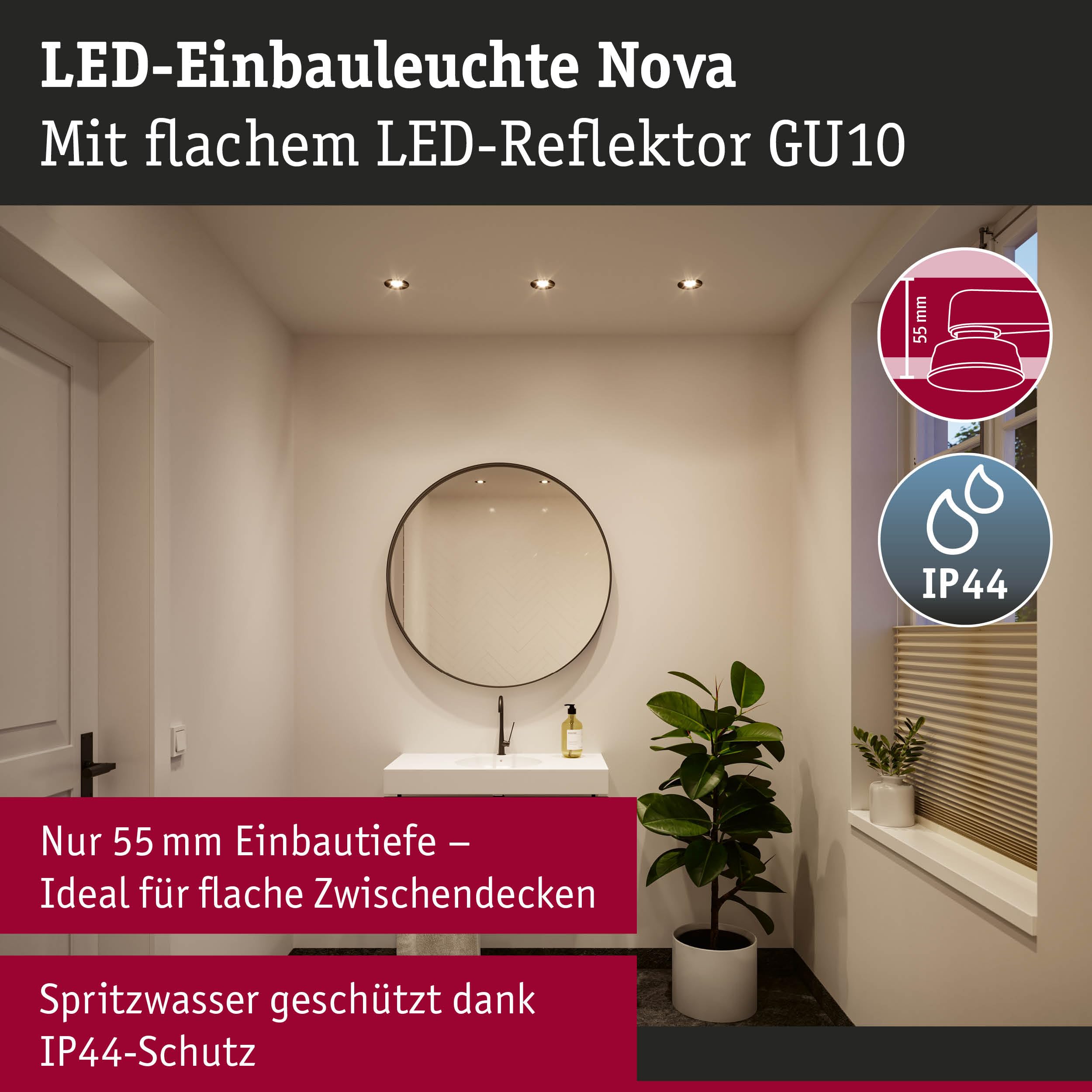 Paulmann Nova 92311 Einbauleuchten schwarz 3er-Set 2700K warmweiß