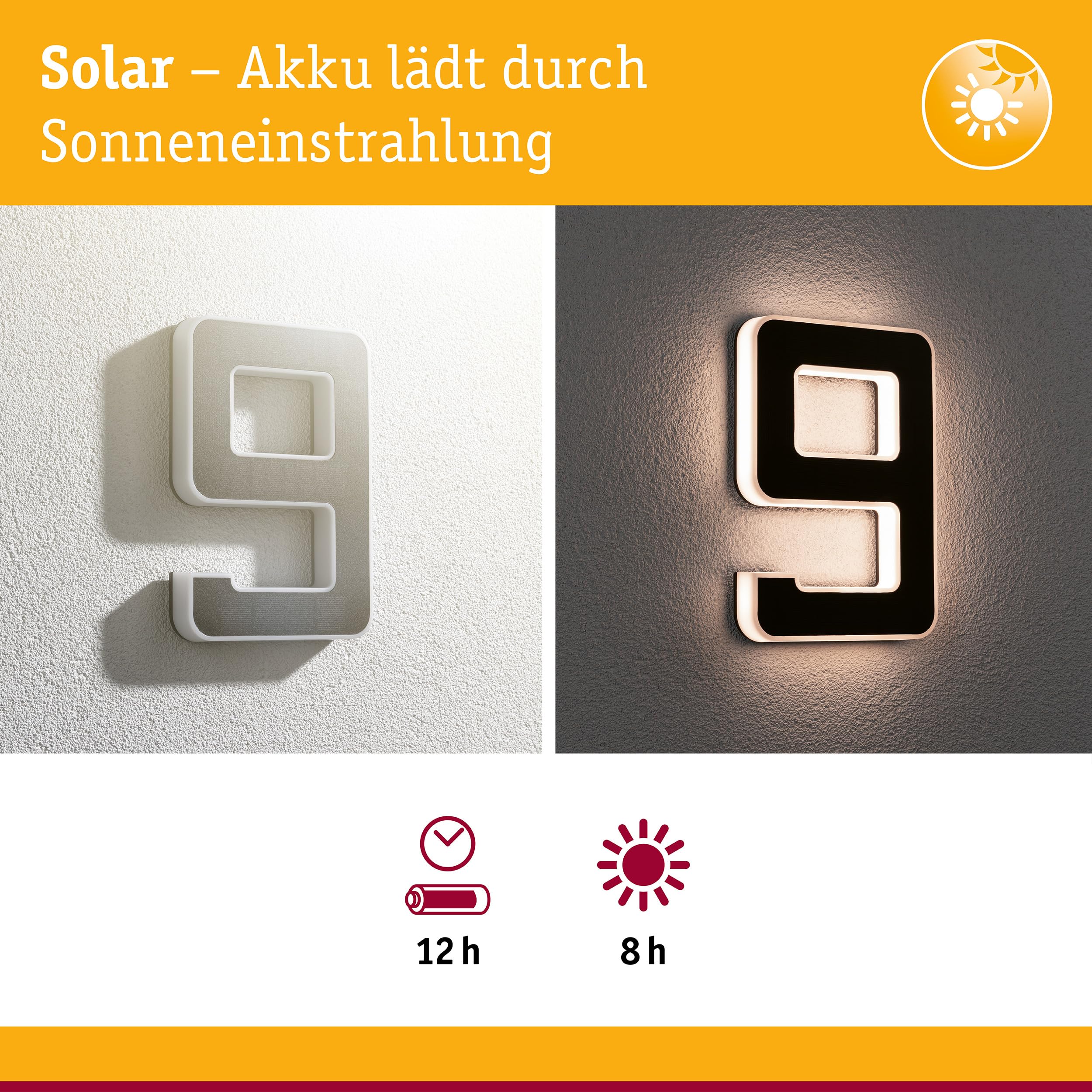 Paulmann 79850 Solar-Hausnummer 9 IP44 warmweiß