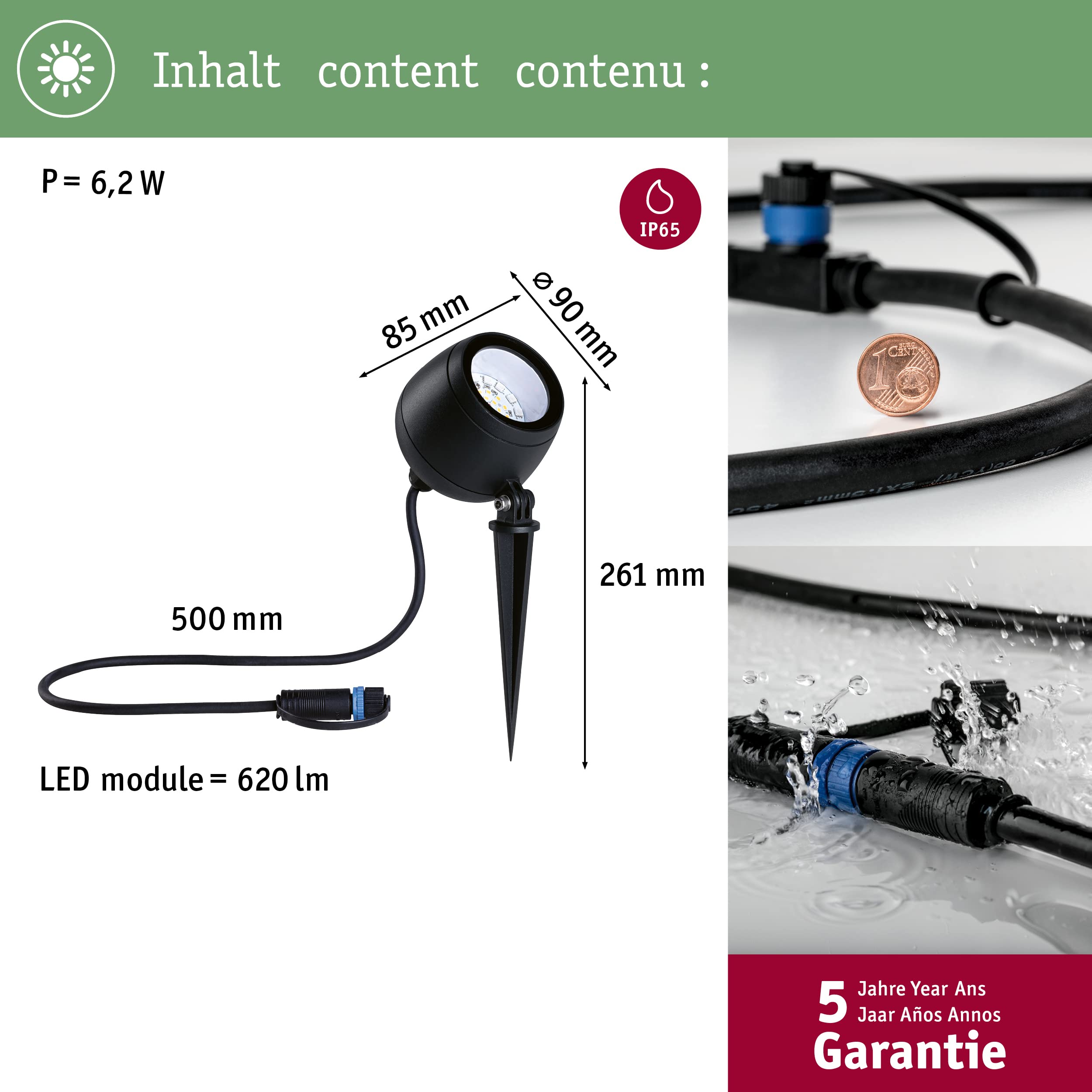 Paulmann Plug & Shine Kikolo Gartenstrahler anthrazit IP65