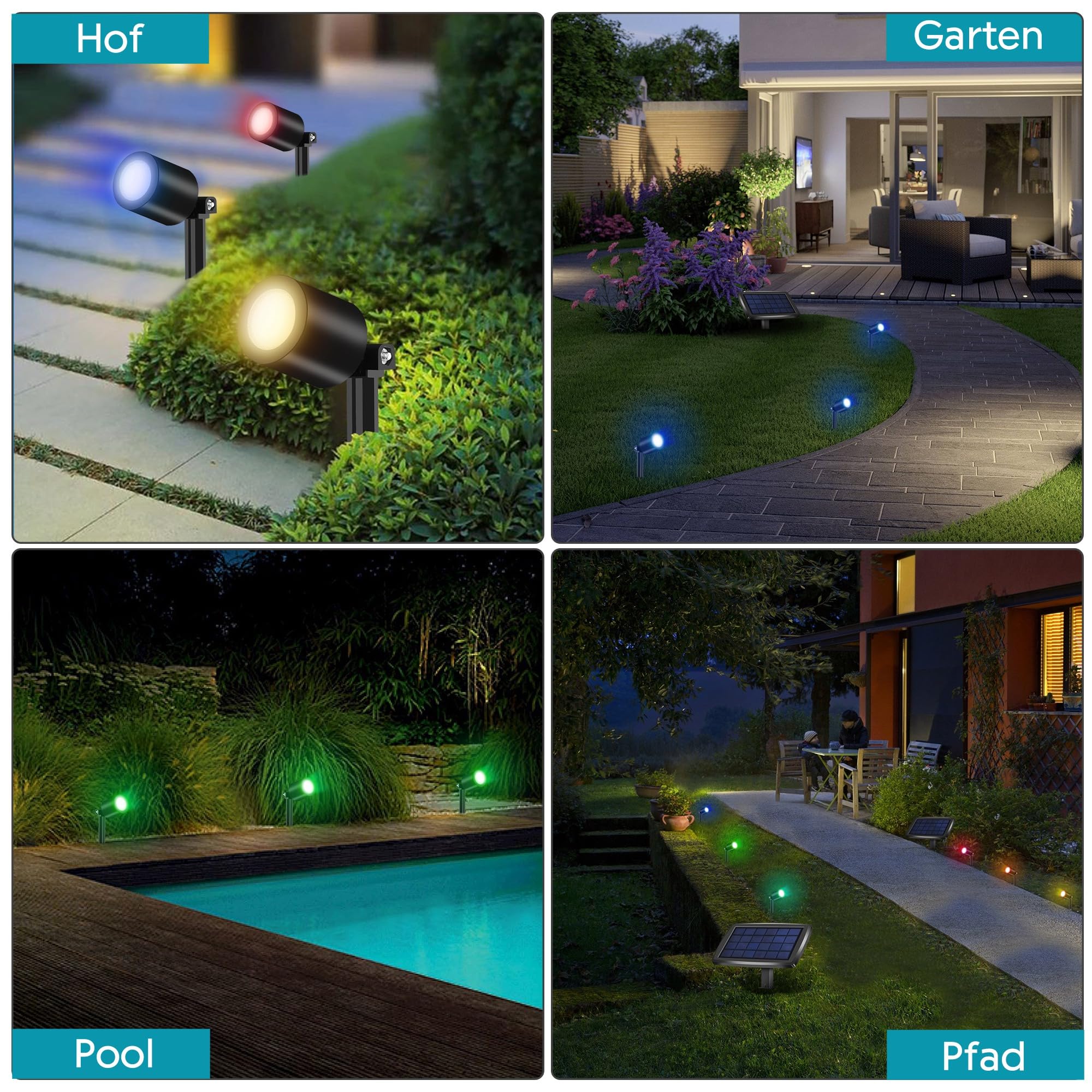 Phonar Solar Gartenstrahler mit Tiervertreiber RGB 3er Set