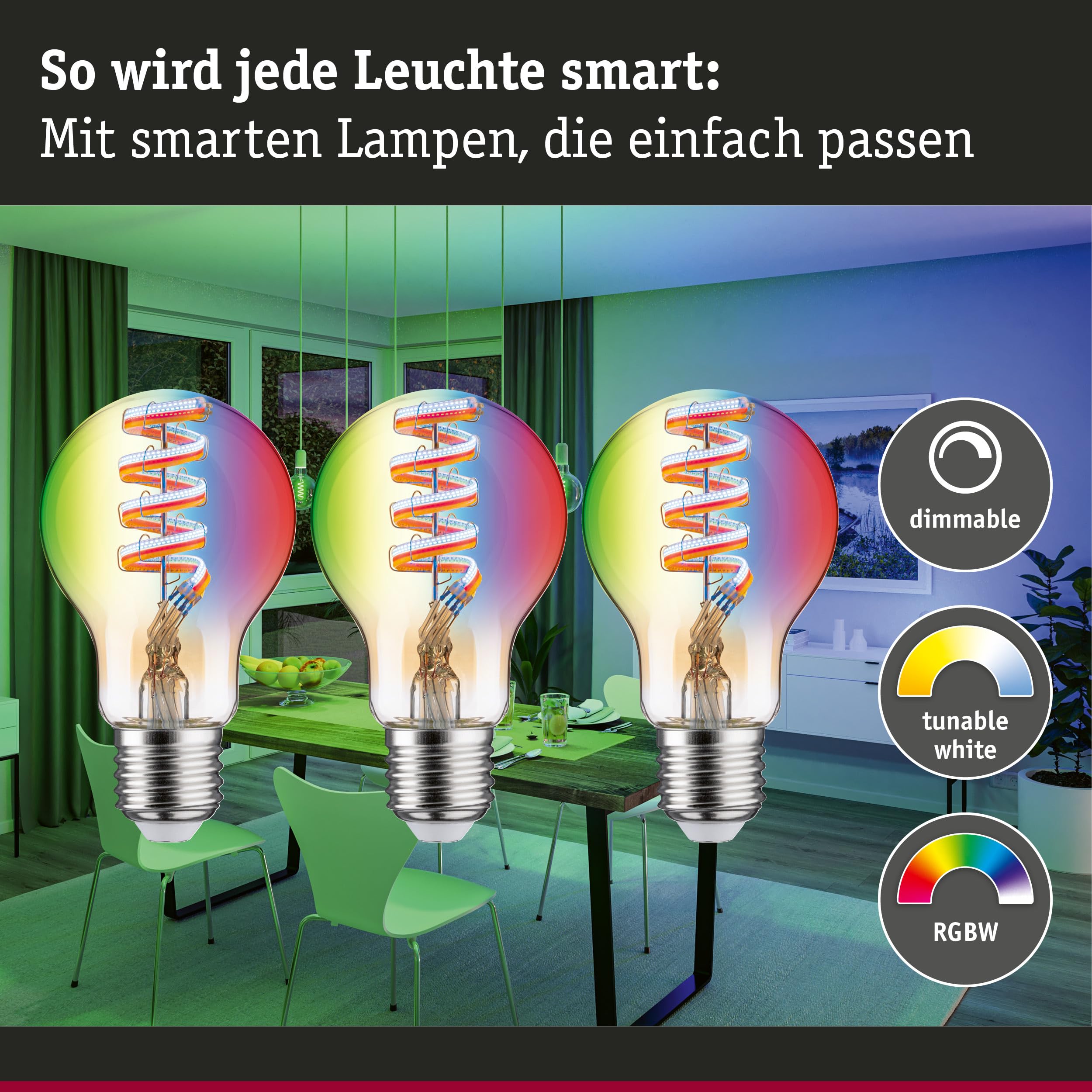 Paulmann Filament 5282 LED Birne E27 3er Set Gold RGBW