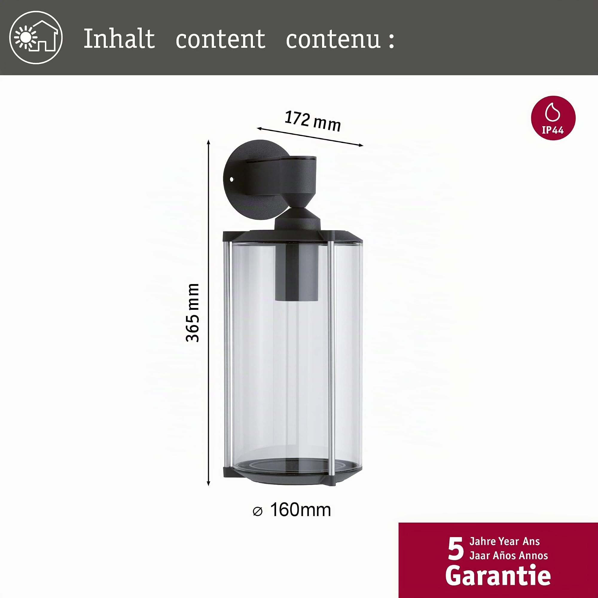 Paulmann Klassik 94282 Außenwandleuchte 365mm Grau E27 IP44