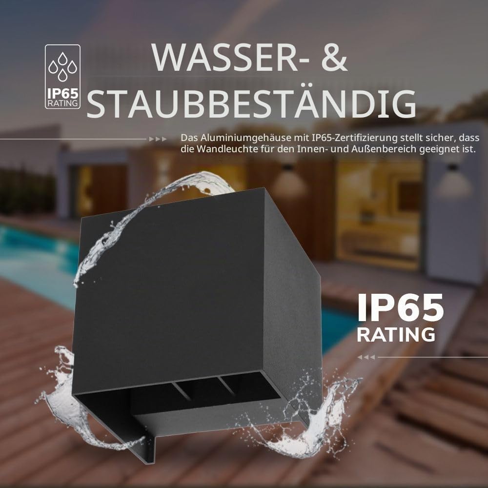Hoftronic Kansas XL LED Wandleuchte schwarz IP65