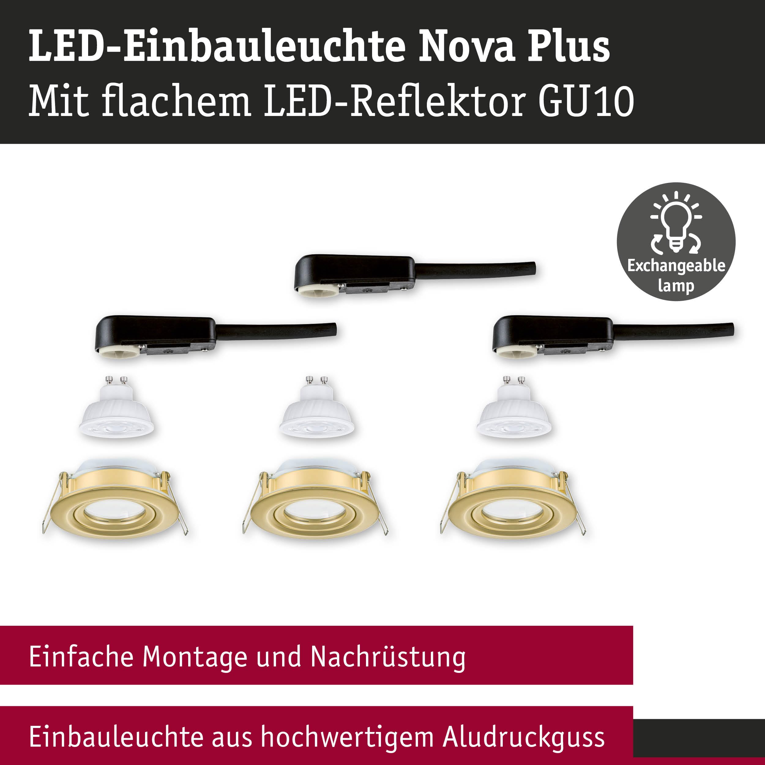 Paulmann Nova Plus GU10 Flat 92419 Einbauleuchte 3er-Set gold