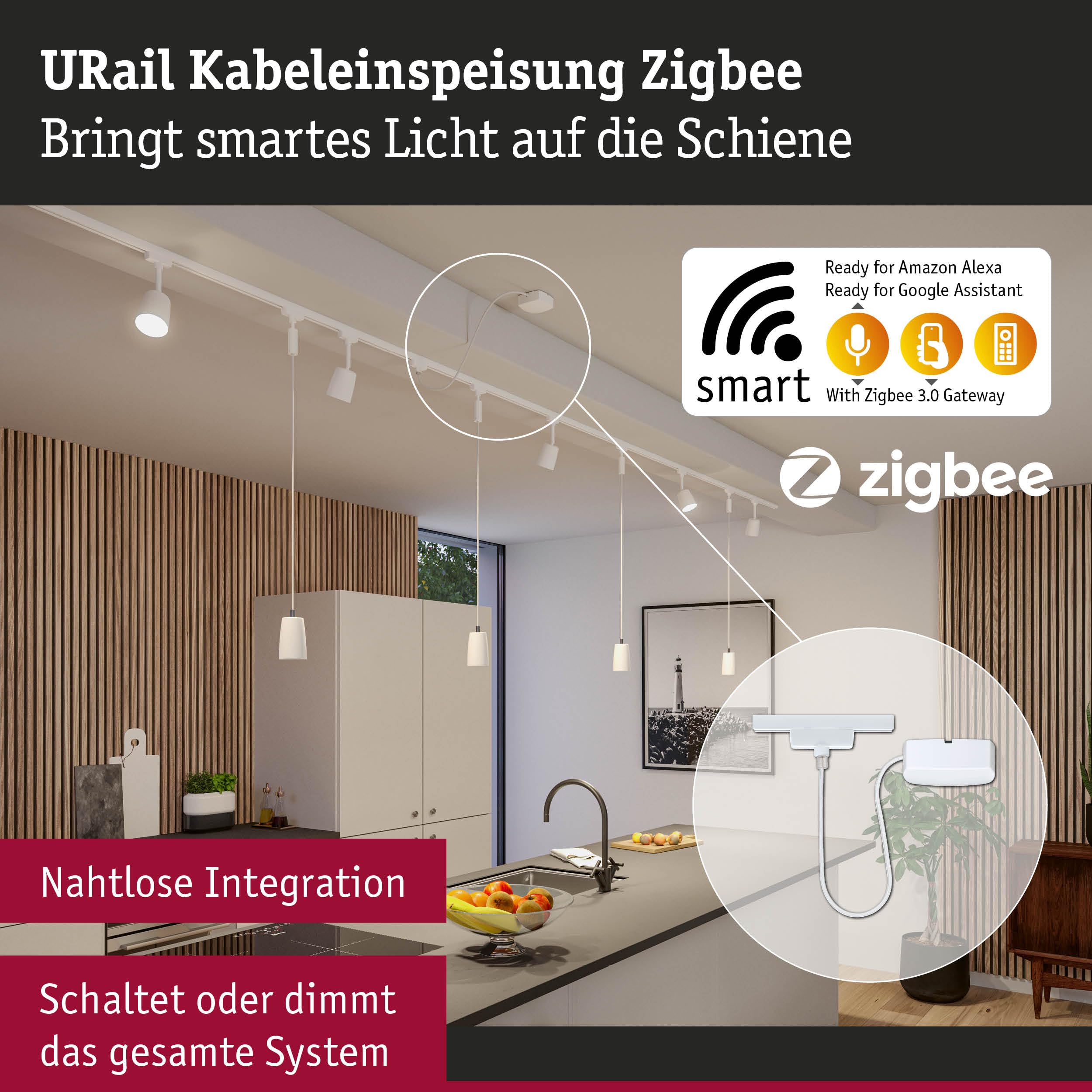 Paulmann URail 95671 Einspeisung Zigbee 3.0 Signalweiß 1m dimmbar