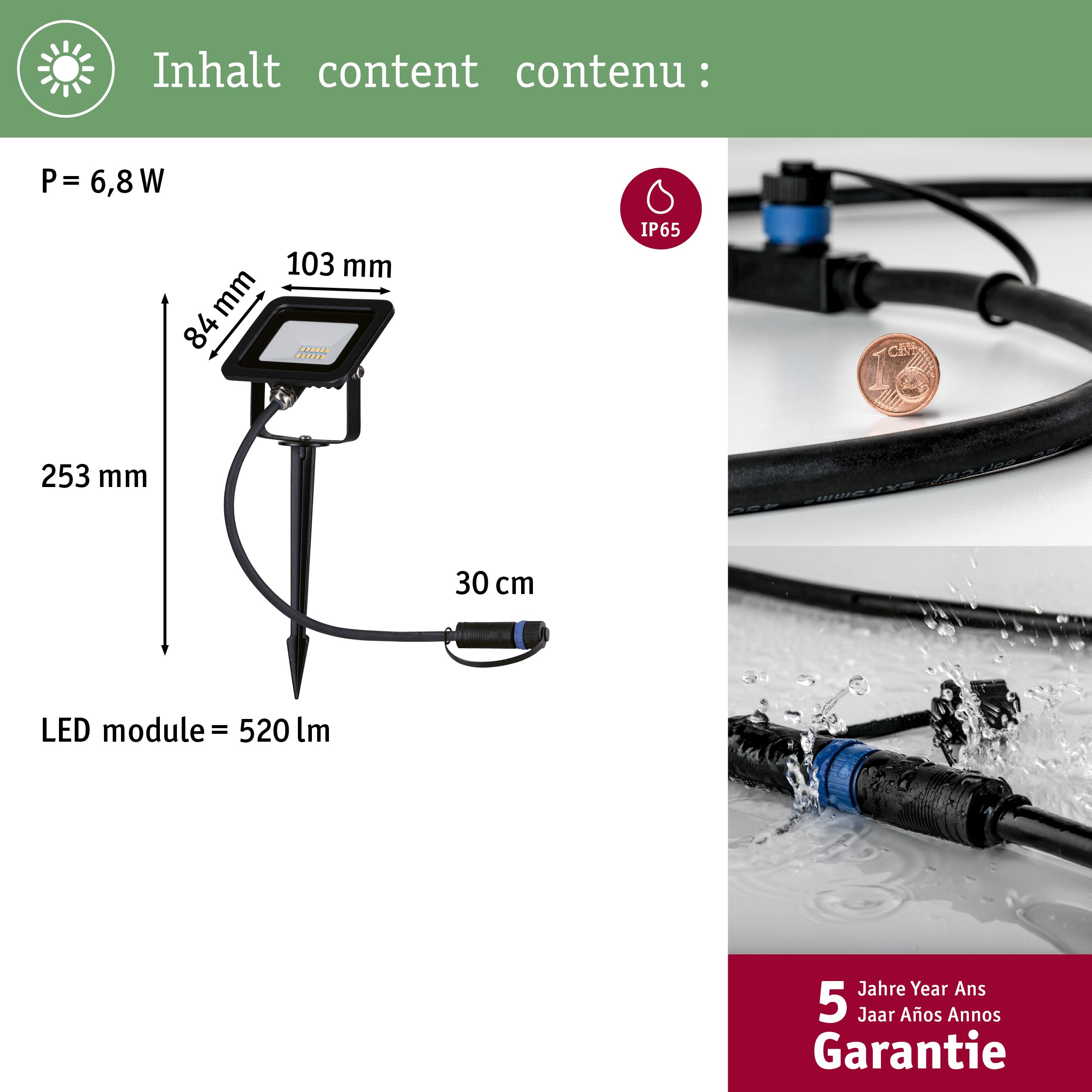 Paulmann 94574 Plug & Shine Gartenstrahler IP65 schwarz