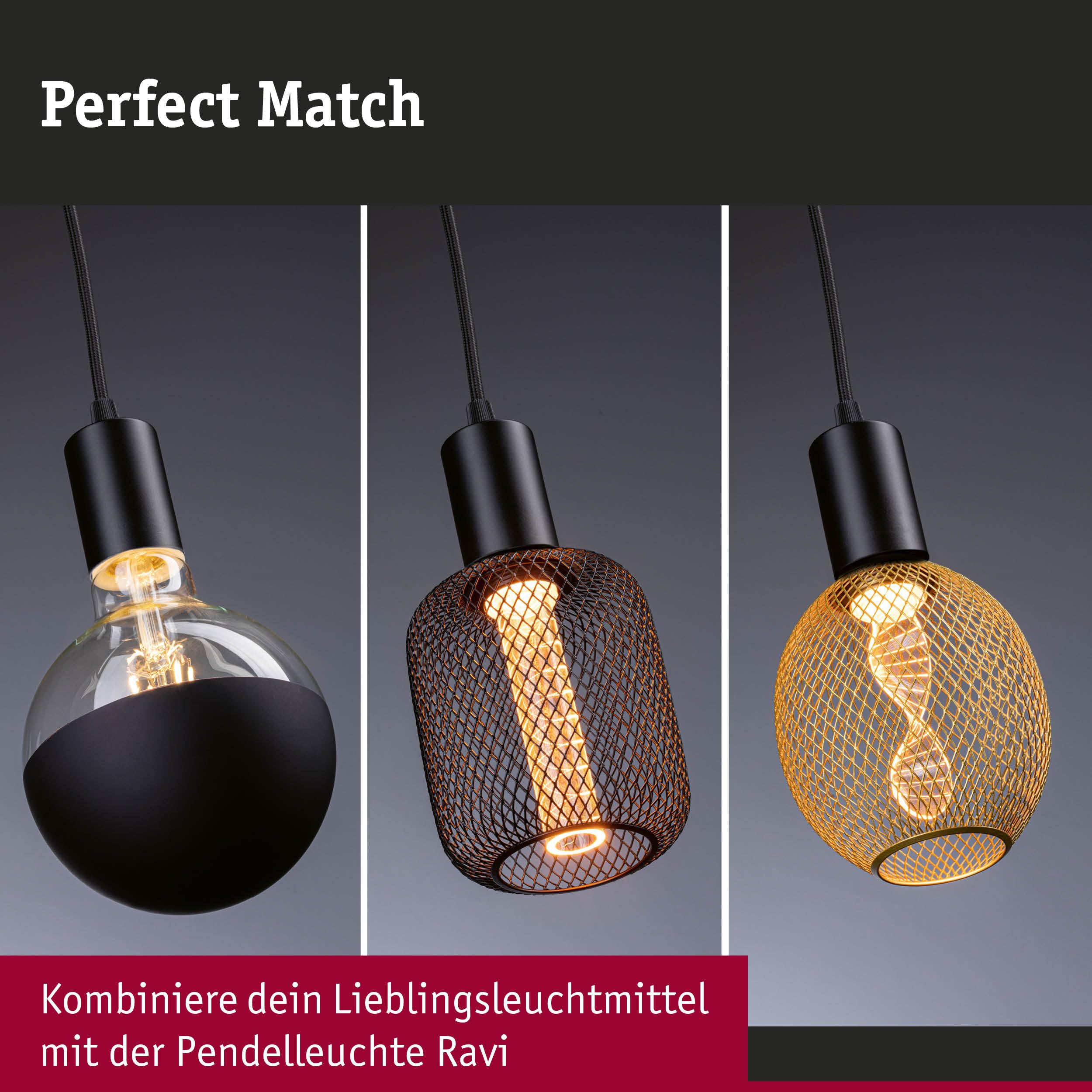 Paulmann Ravi 71136 Pendelleuchte schwarz matt E27 IP44