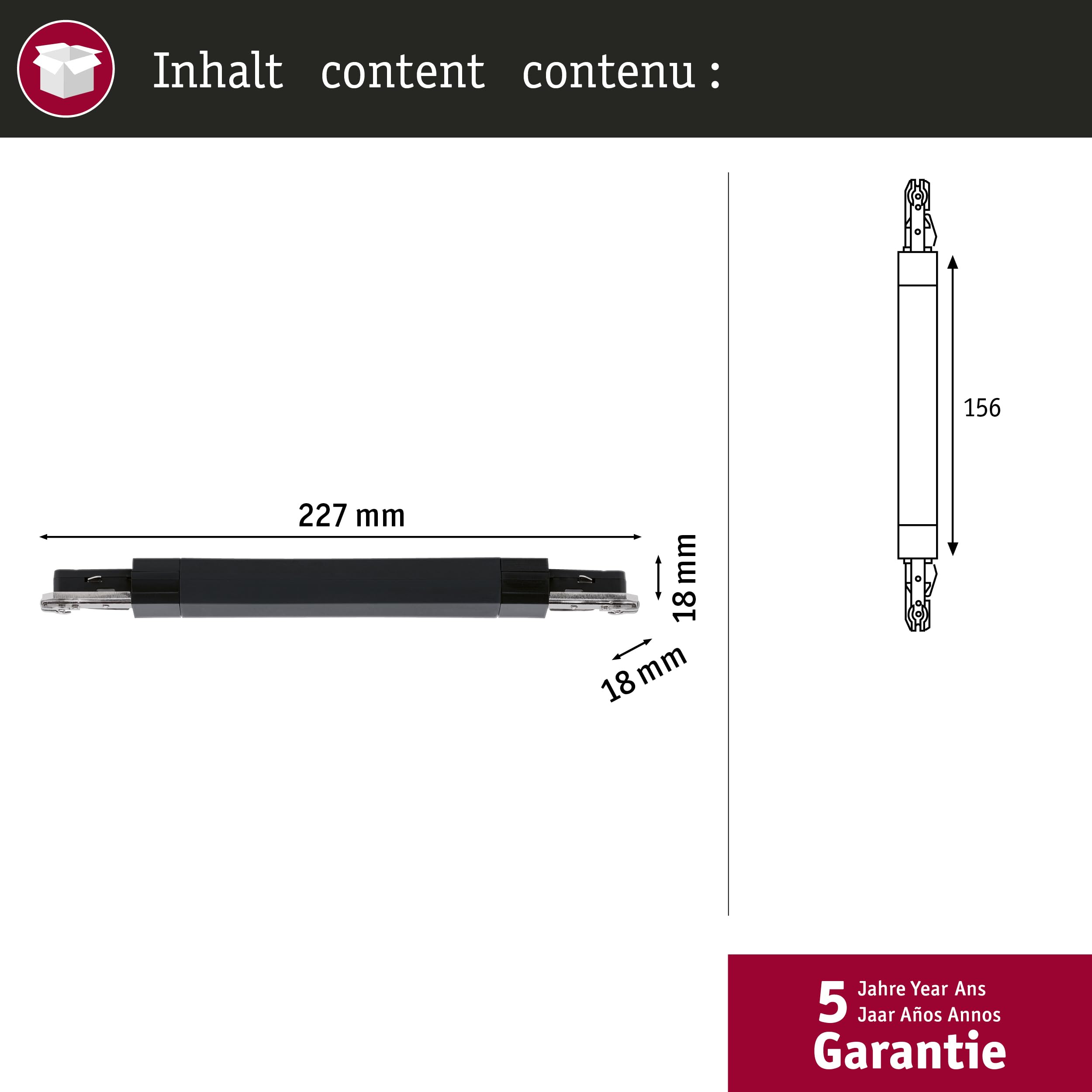 Paulmann URail Flex II Verbinder Schiene 227mm Schwarz matt 2er