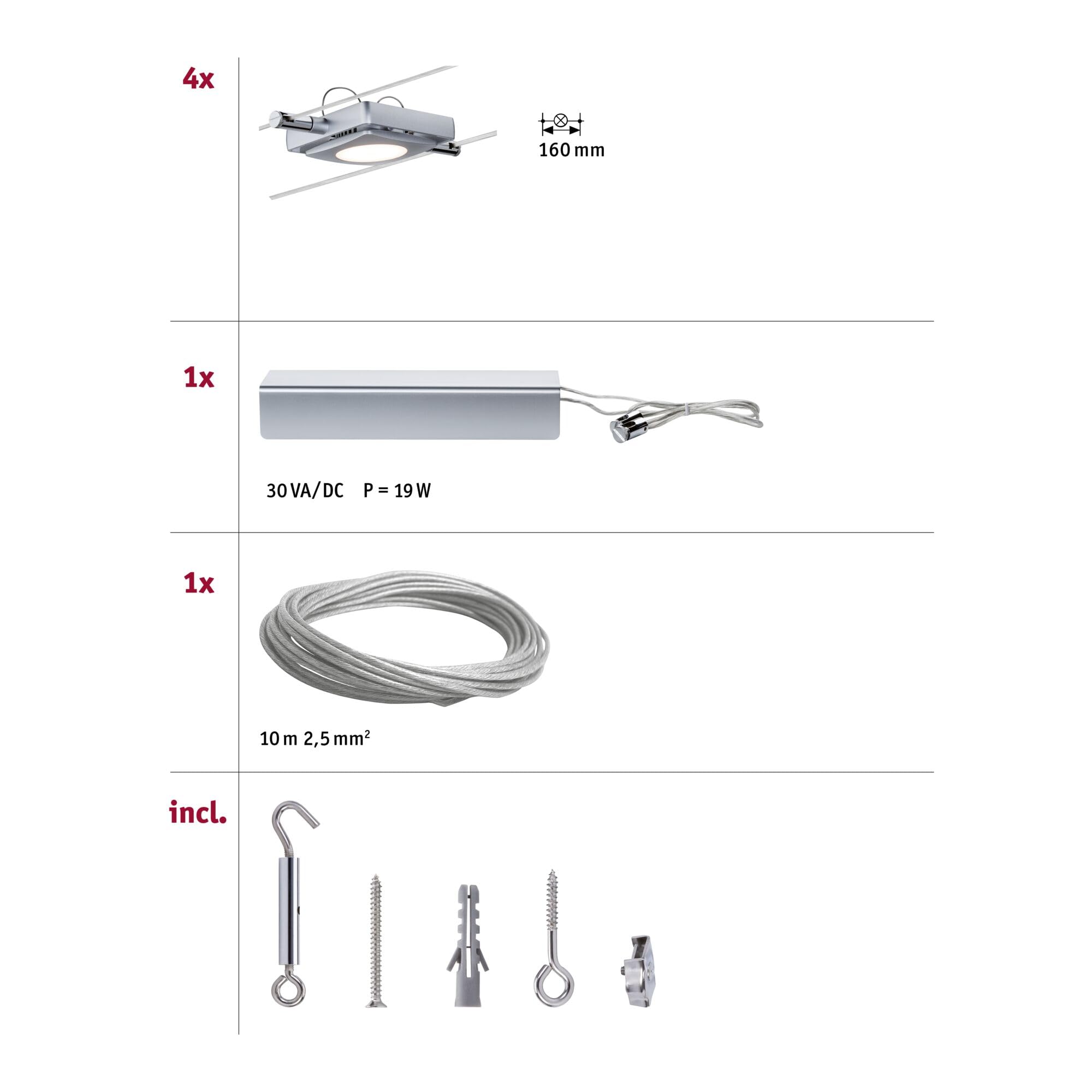 Paulmann 941.07 Seilsystem LED chrom matt 4-flammig