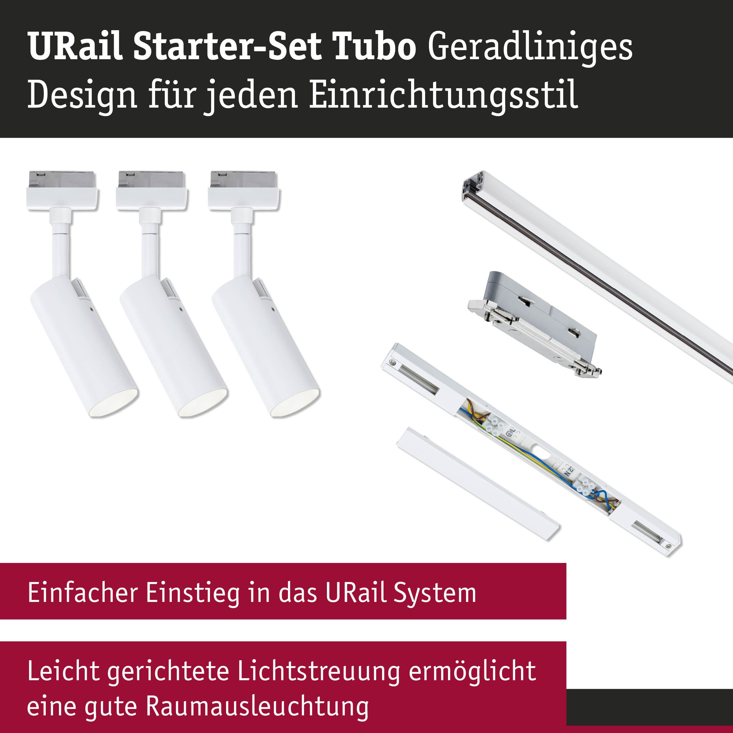 Paulmann URail 5243 Schienenspot Tubo Starterset Weiß 3000K