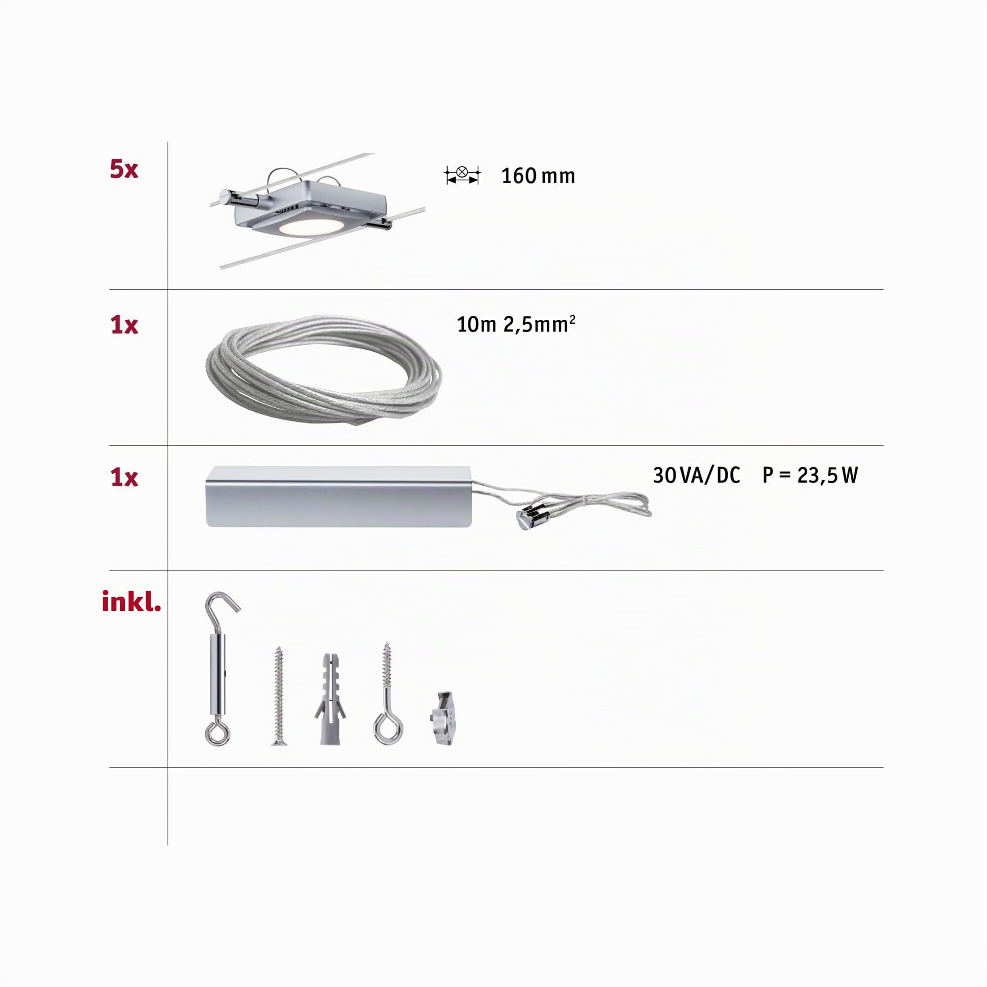 Paulmann 941.08 Seilsystem 5 Spots LED chrom matt