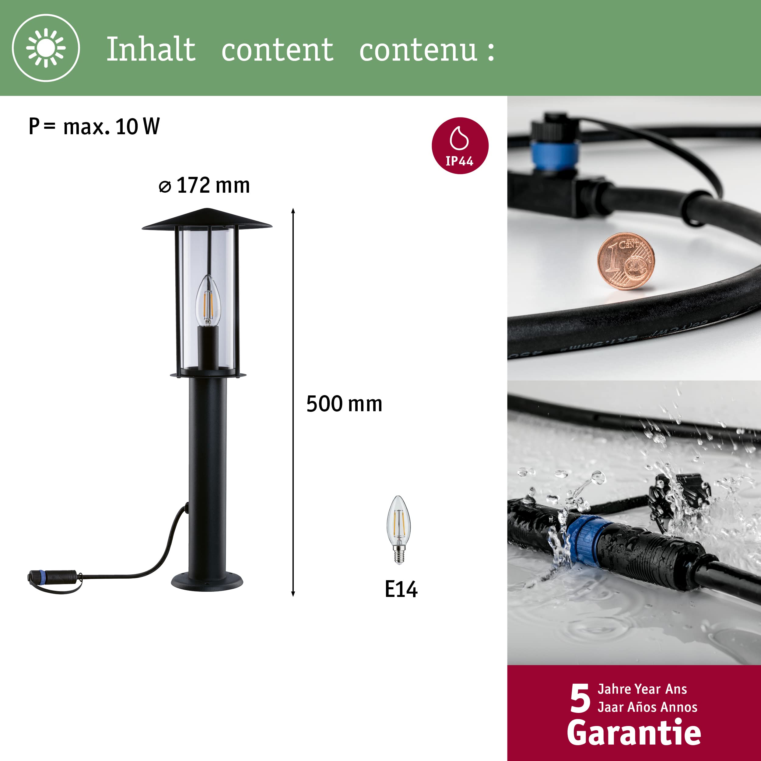 Paulmann Plug&Shine 94322 Poller Classic 50cm IP44 3000K