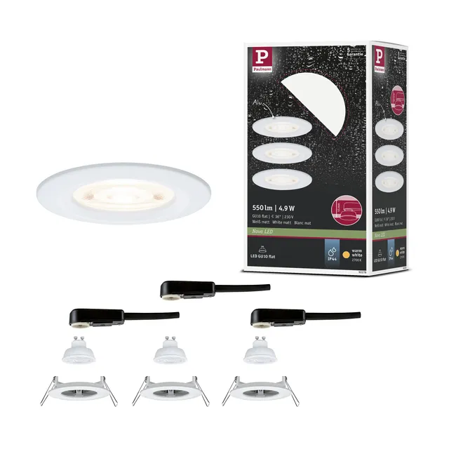 Paulmann Nova GU10 Flat starr Einbauleuchte 3er Weiß IP44 2700K