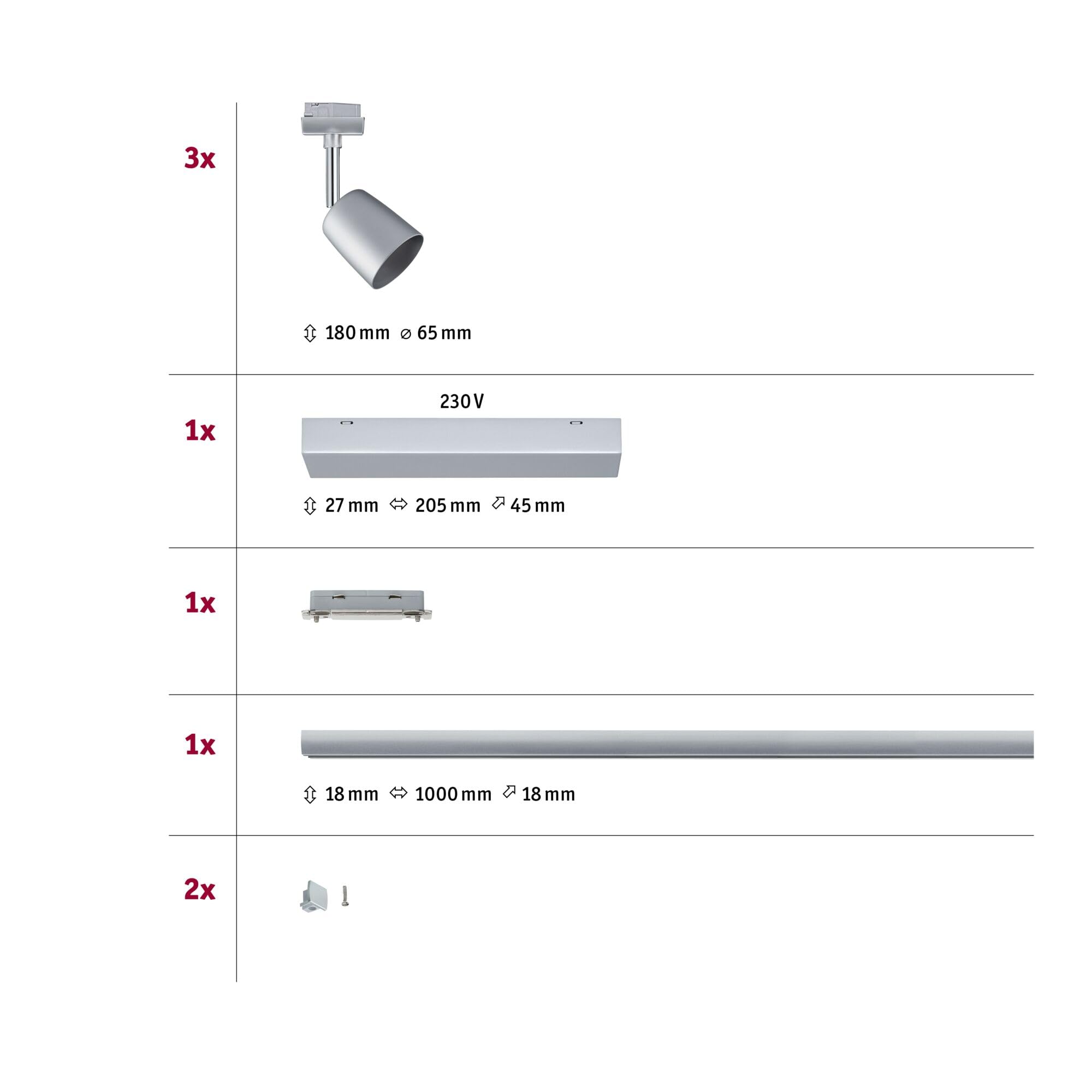Paulmann URail 95462 Schienensystem Set 1m 3xGU10 chrom