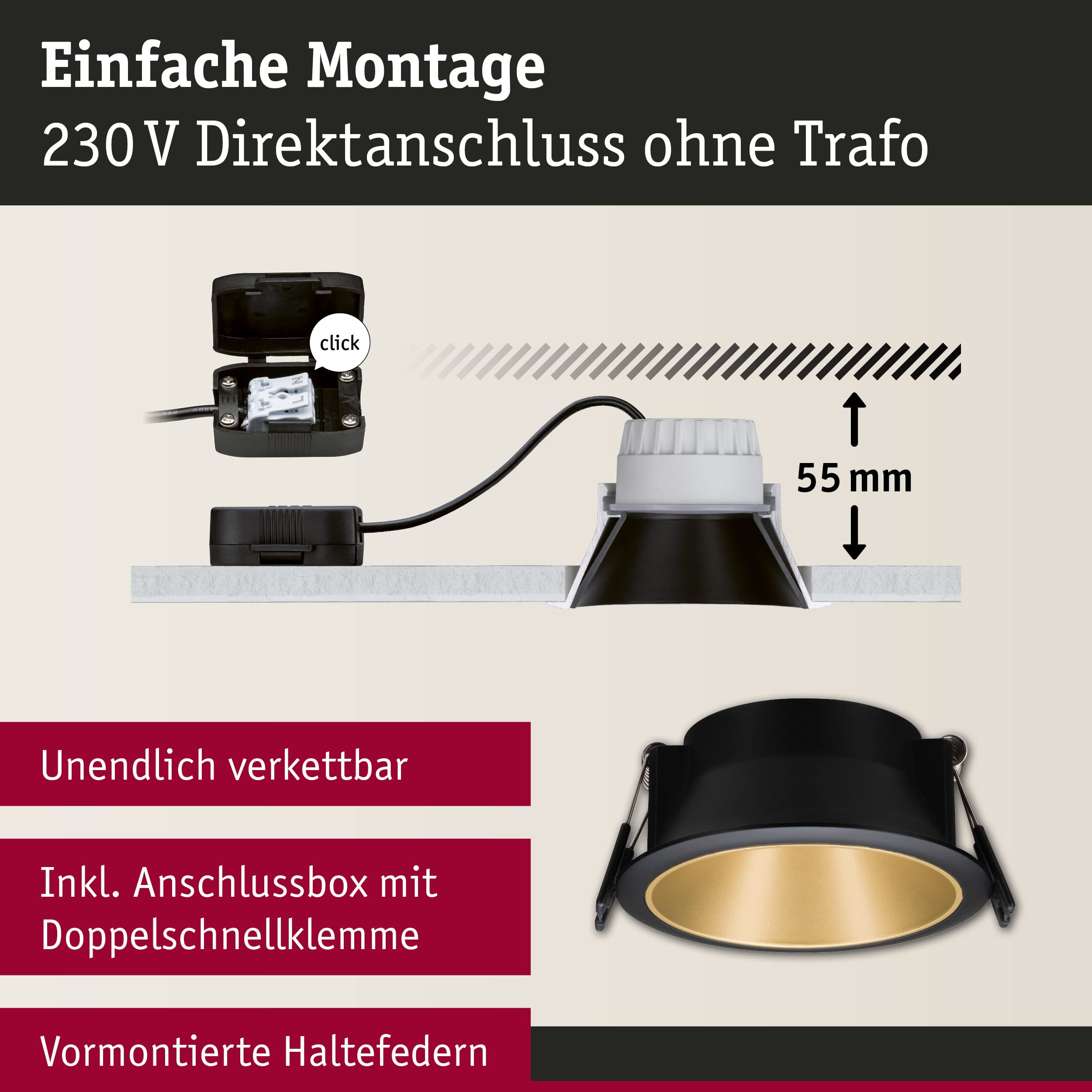 Paulmann Cole 93403 Einbaustrahler Schwarz-Gold warmweiß