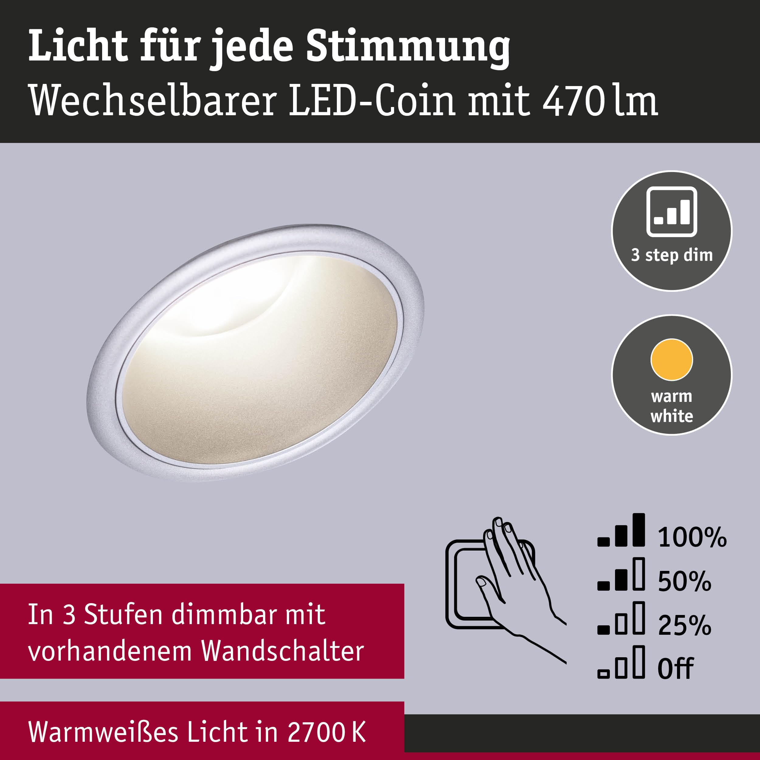 Paulmann Cole 98202 Einbauleuchte silber 1er-Set IP44