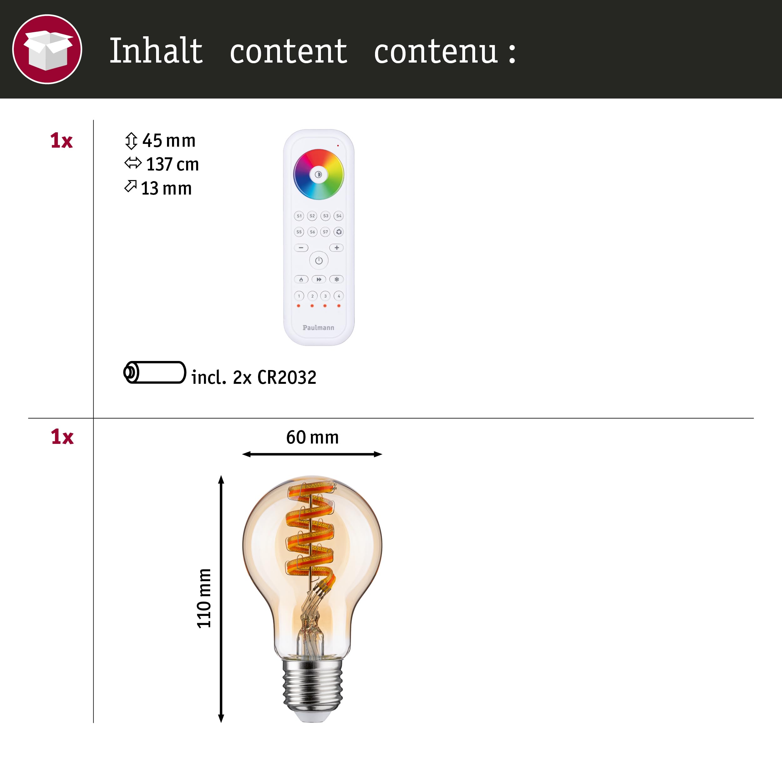 Paulmann Filament 5282 LED Birne E27 3er Set Gold RGBW