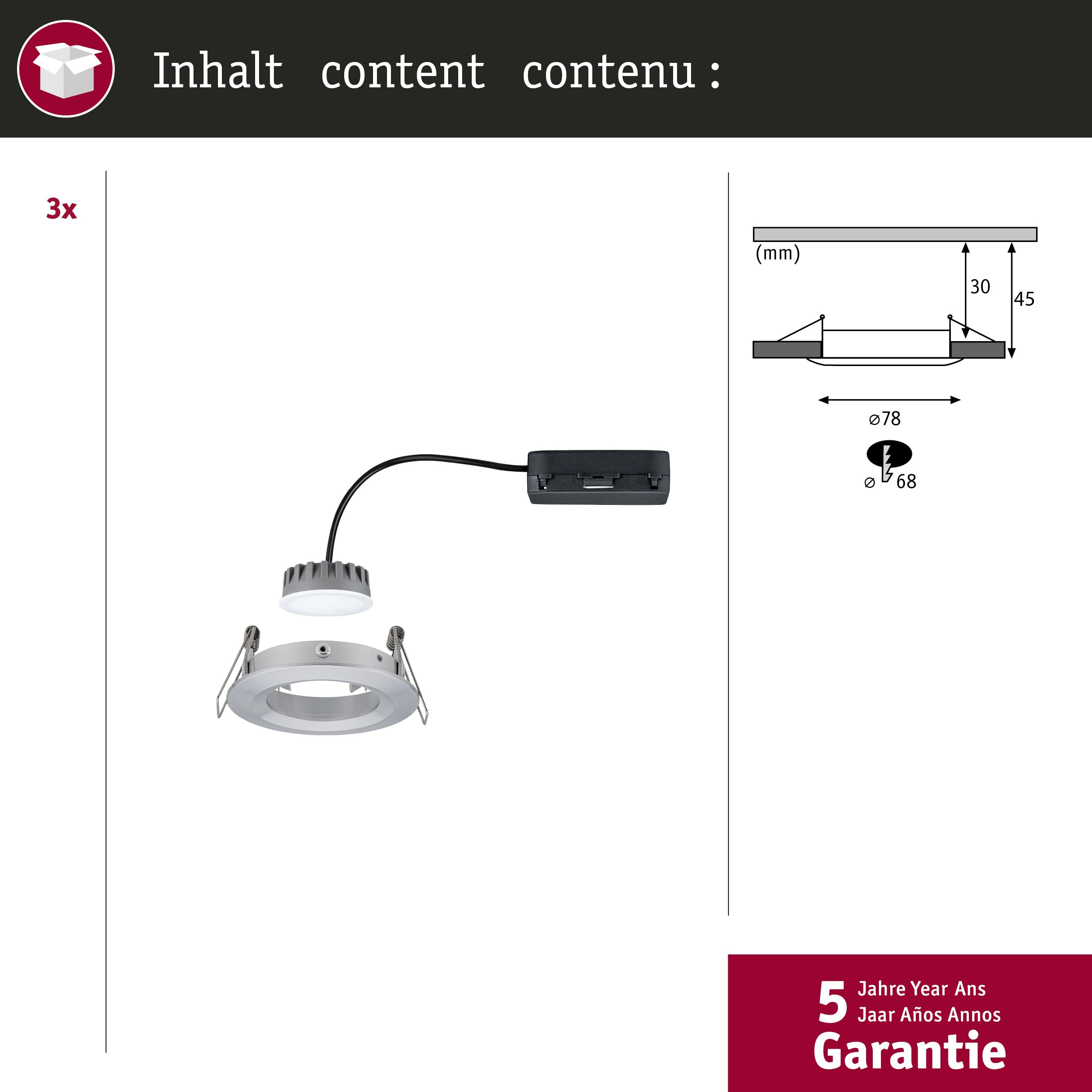 Paulmann 939.01 Coin Slim Einbauleuchte 3er-Set IP44