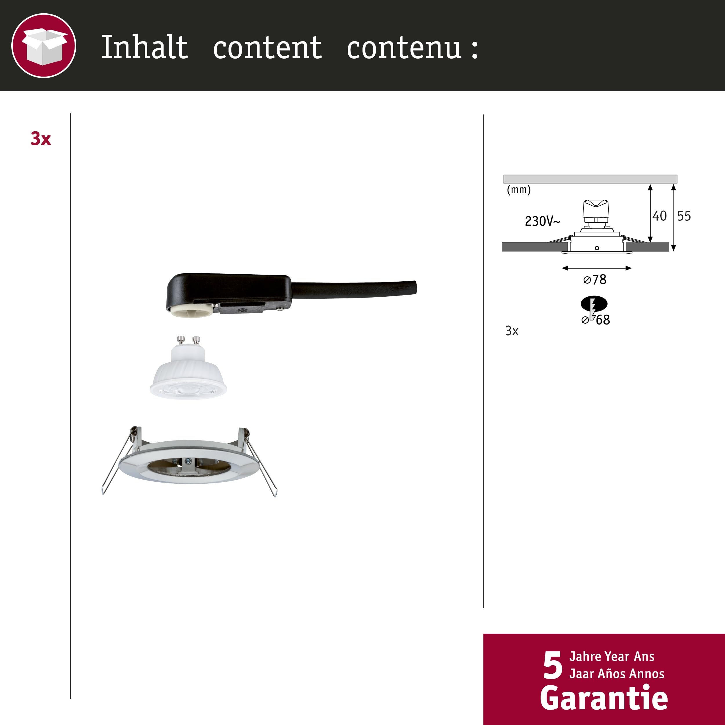 Paulmann Nova GU10 Flat 92279 Einbauleuchte 3er-Set IP44