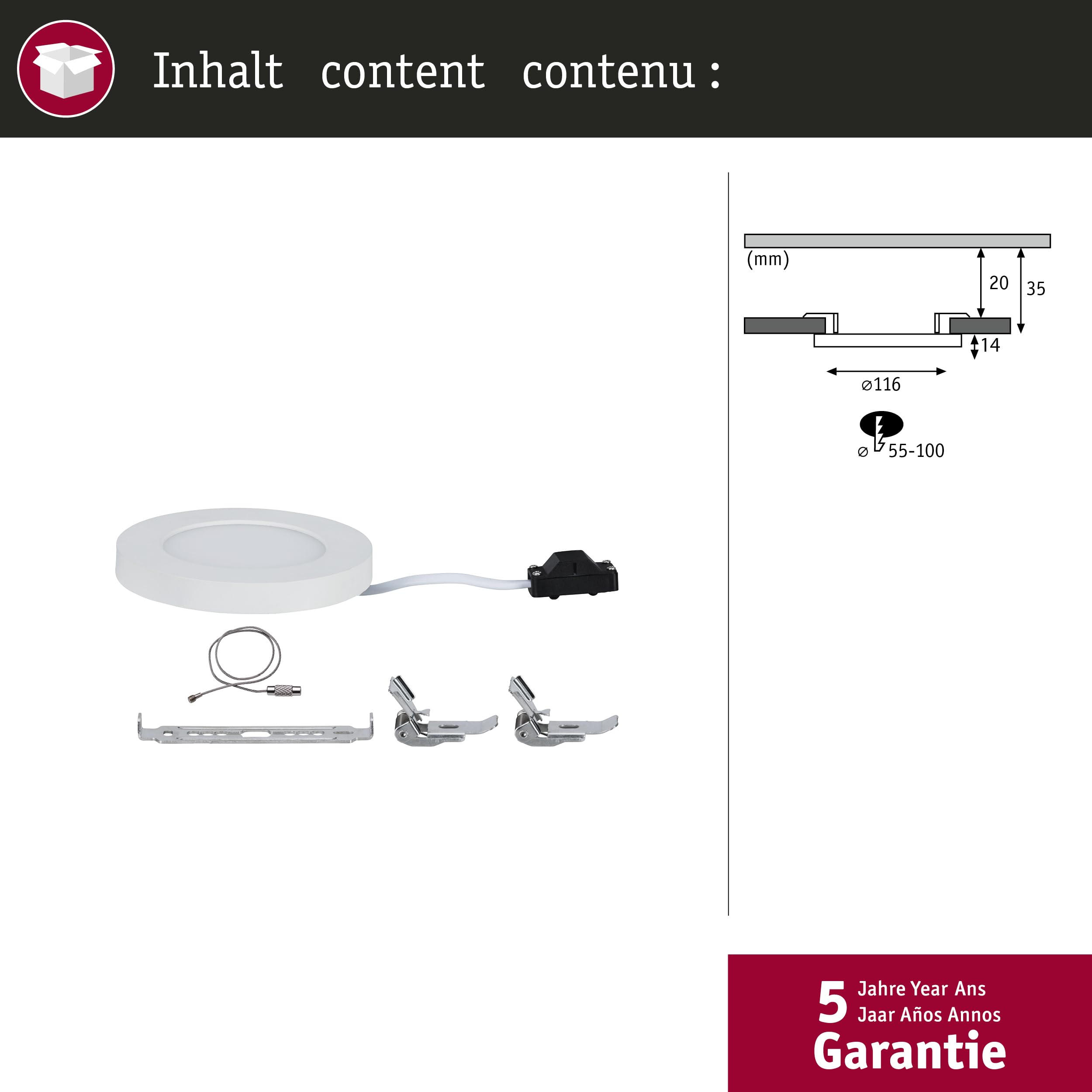 Paulmann 3725 LED-Einbauleuchte Ø116mm weiß matt 3000K